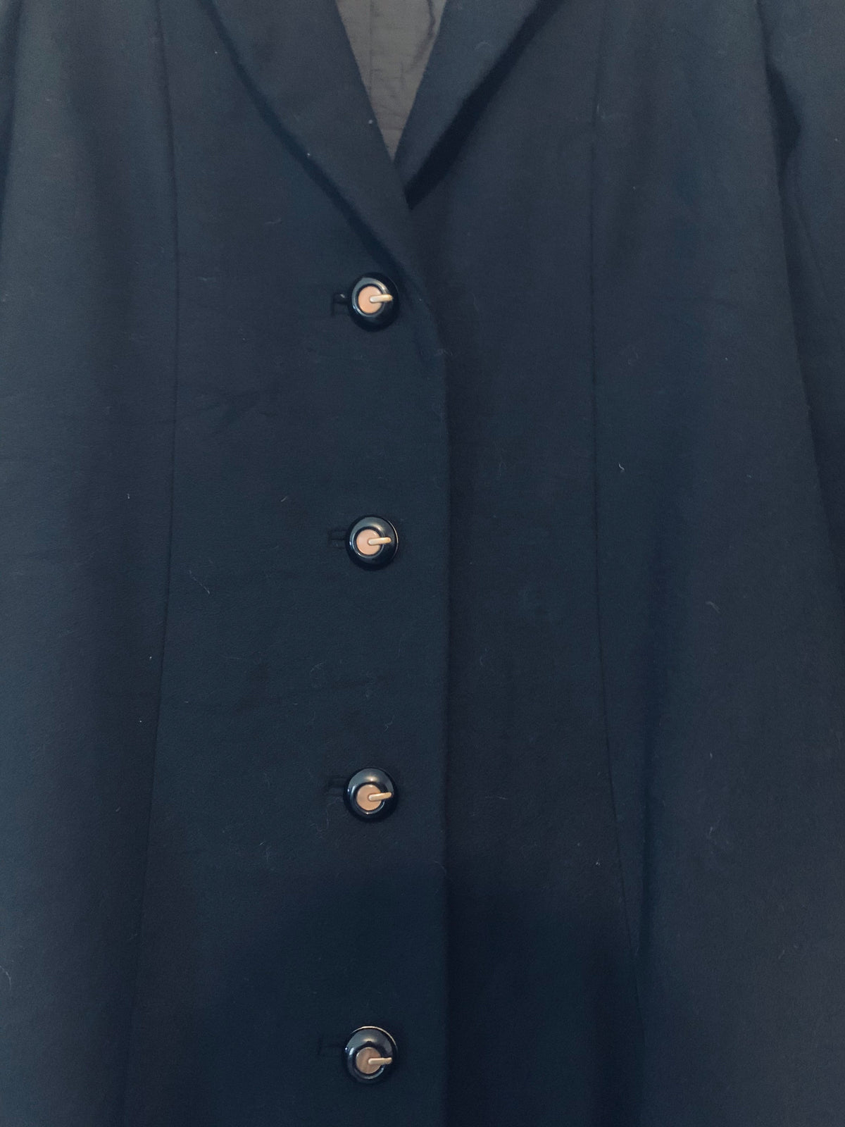 1970s Black A-Line Midi Coat | Wide Collar, Button Front, Fully Lined (UK 8-10)