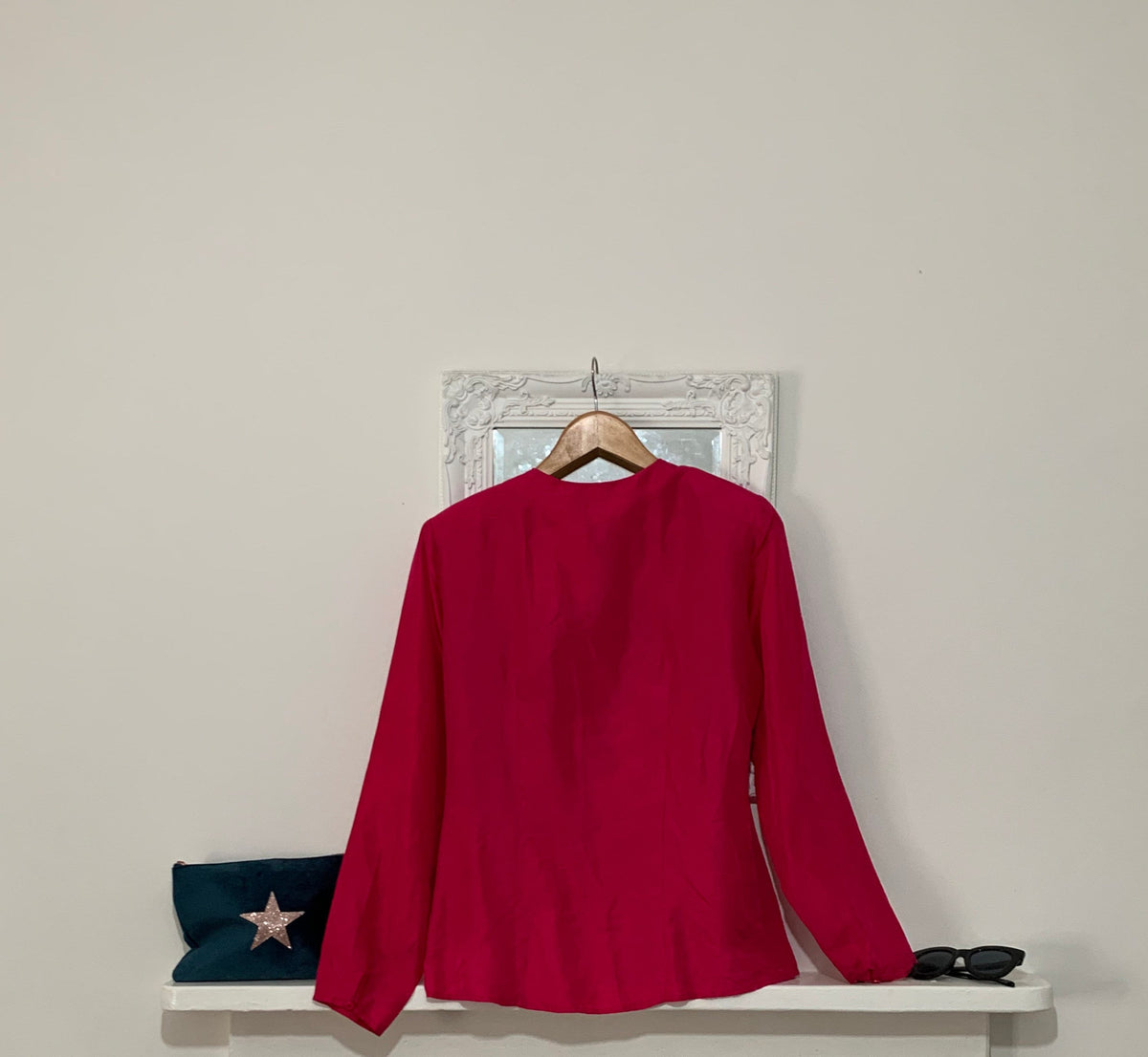 Vintage pink Silk Blouse - long Sleeve crossover Size 10