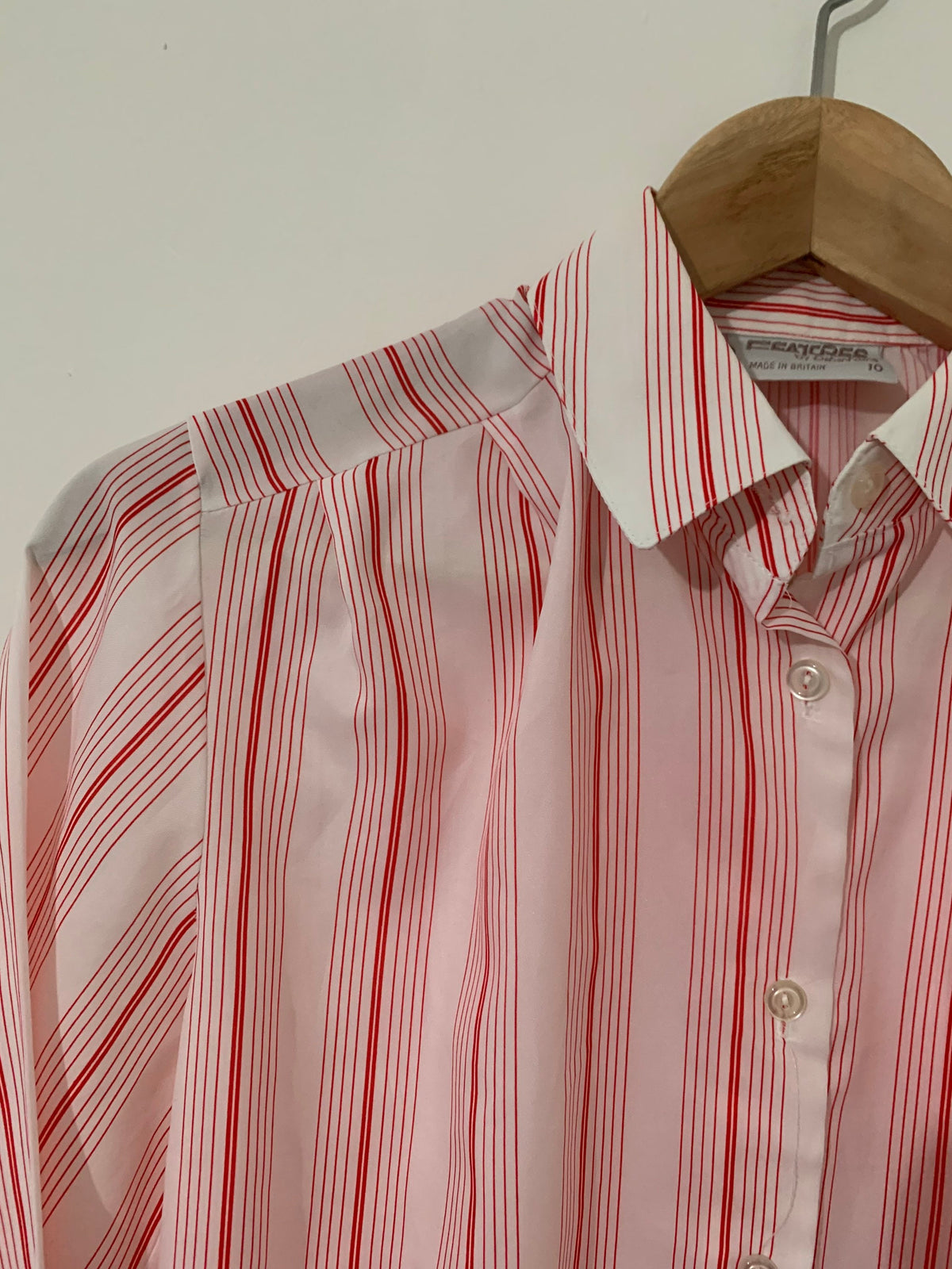 1980s Debenhams Striped Blouse | Pink Red White Puff Sleeve Shirt (36" Bust)