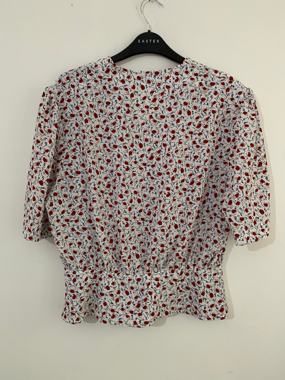 Vintage Eastex Peplum Blouse: Ditsy Floral Print, Fitted Waist, Short Sleeves (UK 14)