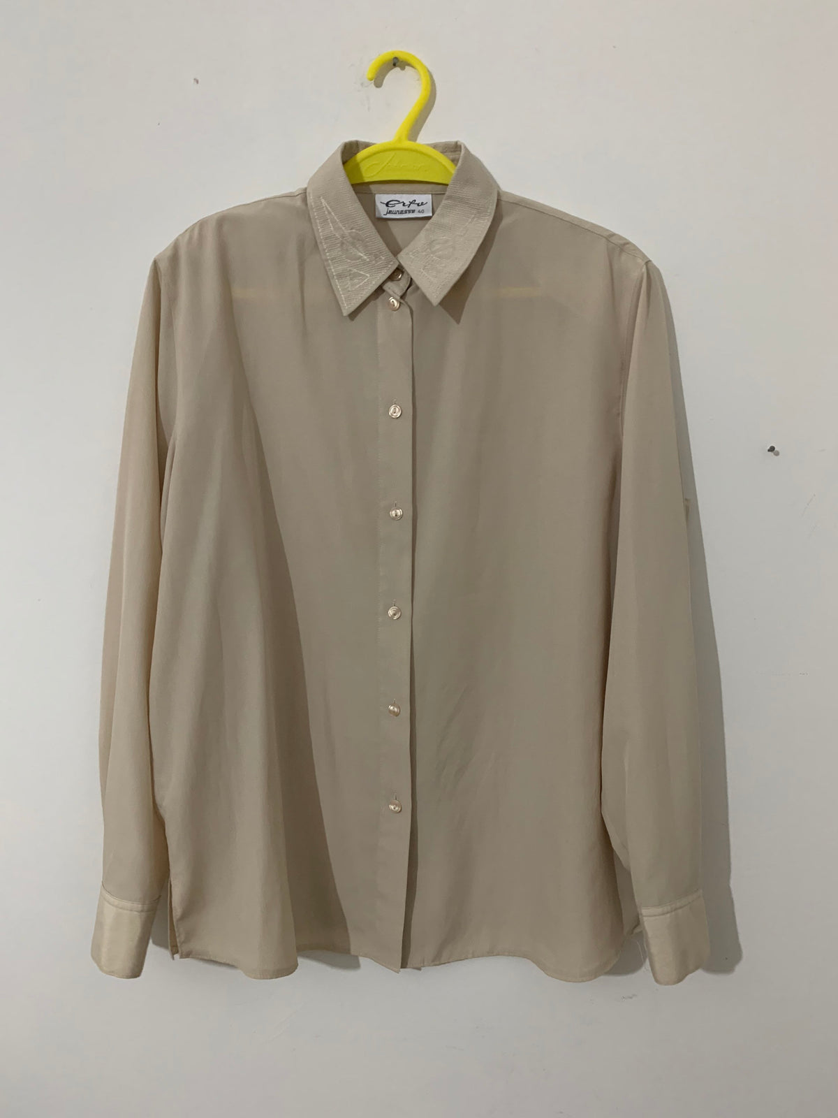 Vintage 1980s Erfo Beige Oversized Blouse – Minimalist Button Up Shirt
