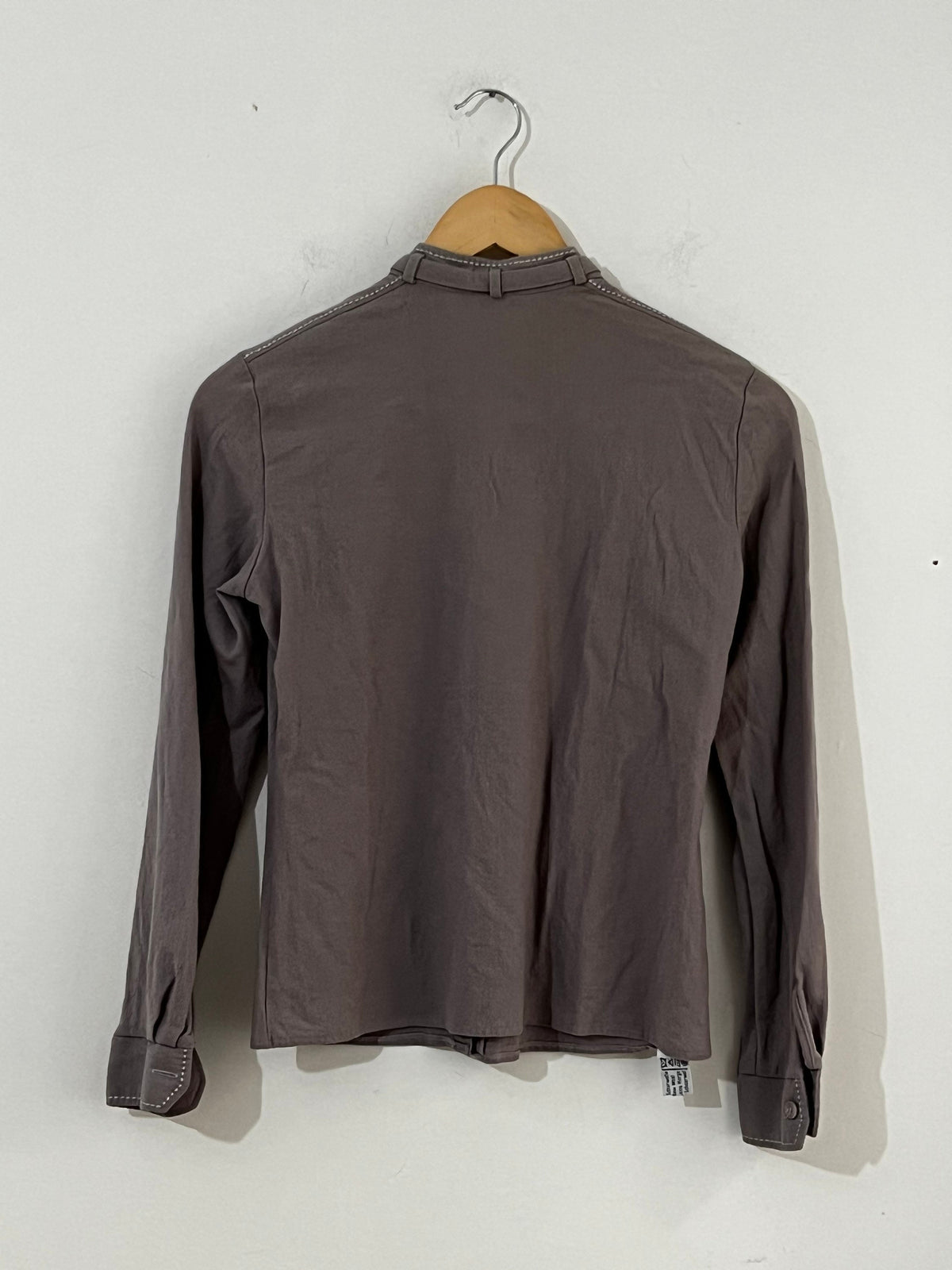 Vintage Purple Grey long sleeve Blouse - UK Size 8 with tie neck detail