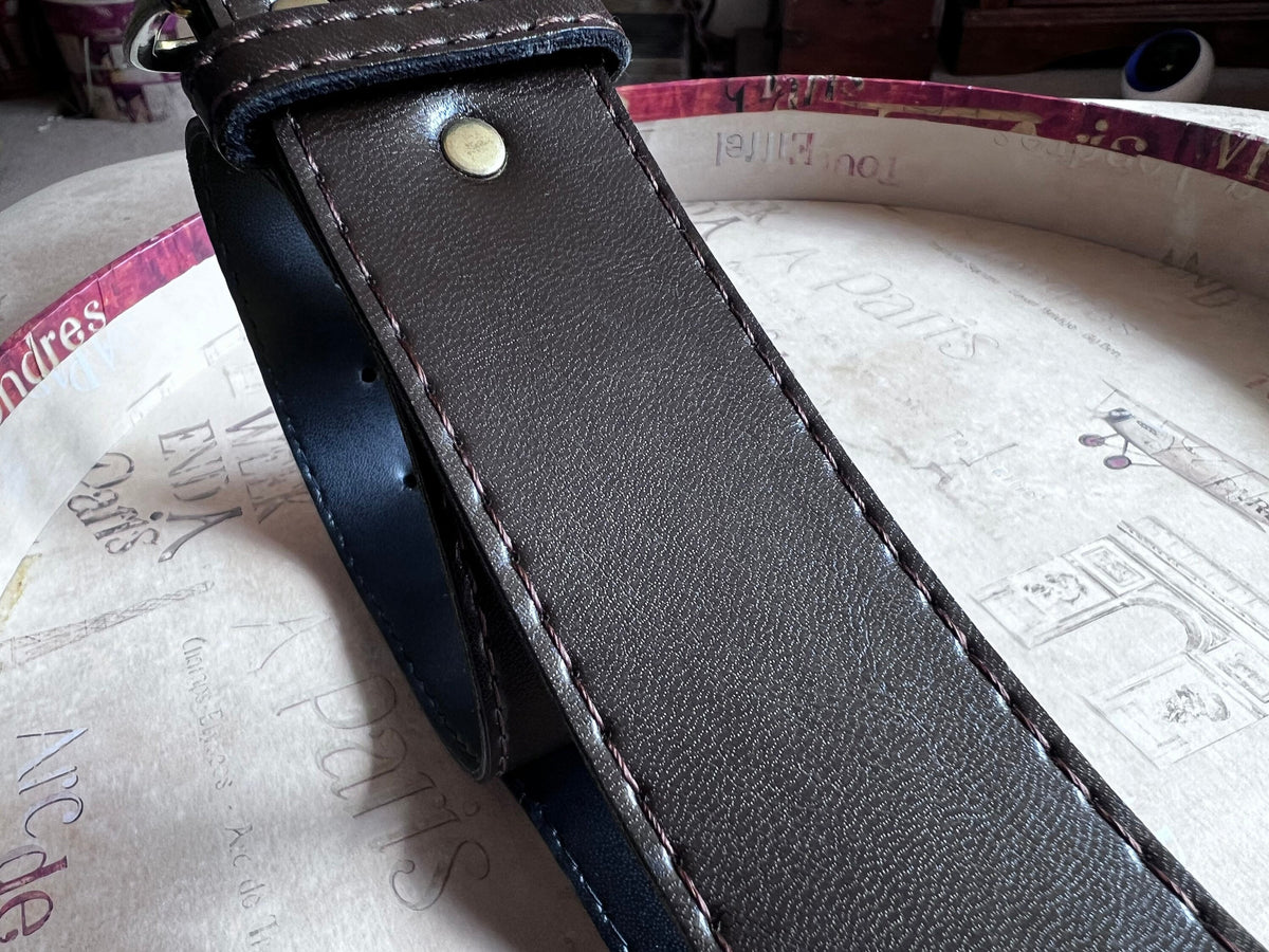 90s Vintage Brown Belt: 1.5" Wide, Bronze Buckle, Fits 32-34"