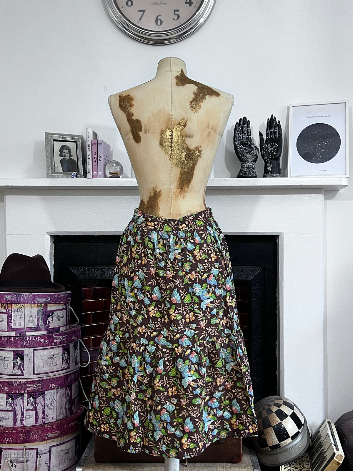 Vintage 1970s Liberty Fabric Floral Skirt – Handmade Brown Botanical A-Line
