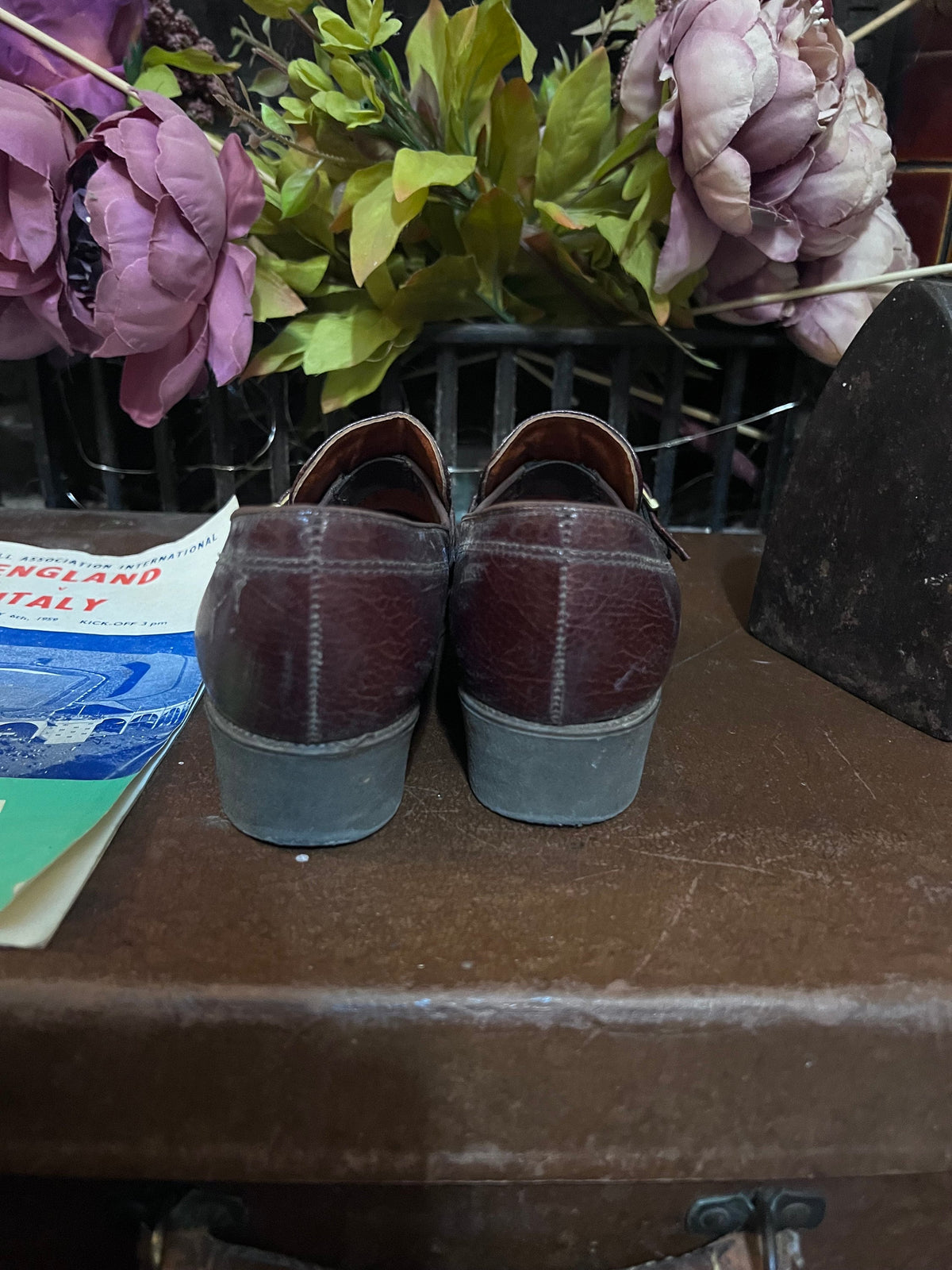 1960s Brown Leather Buckle Shoes, Made in England, Chunky Heel Mod Style (UK 2.5)