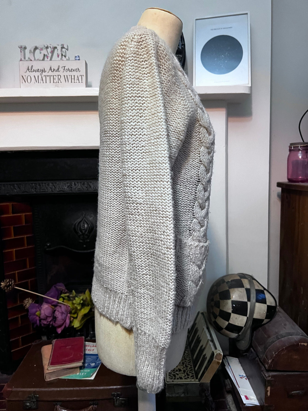 Vintage 1970s Cream Cable Knit Cardigan | Wool Blend Aran Style Jumper