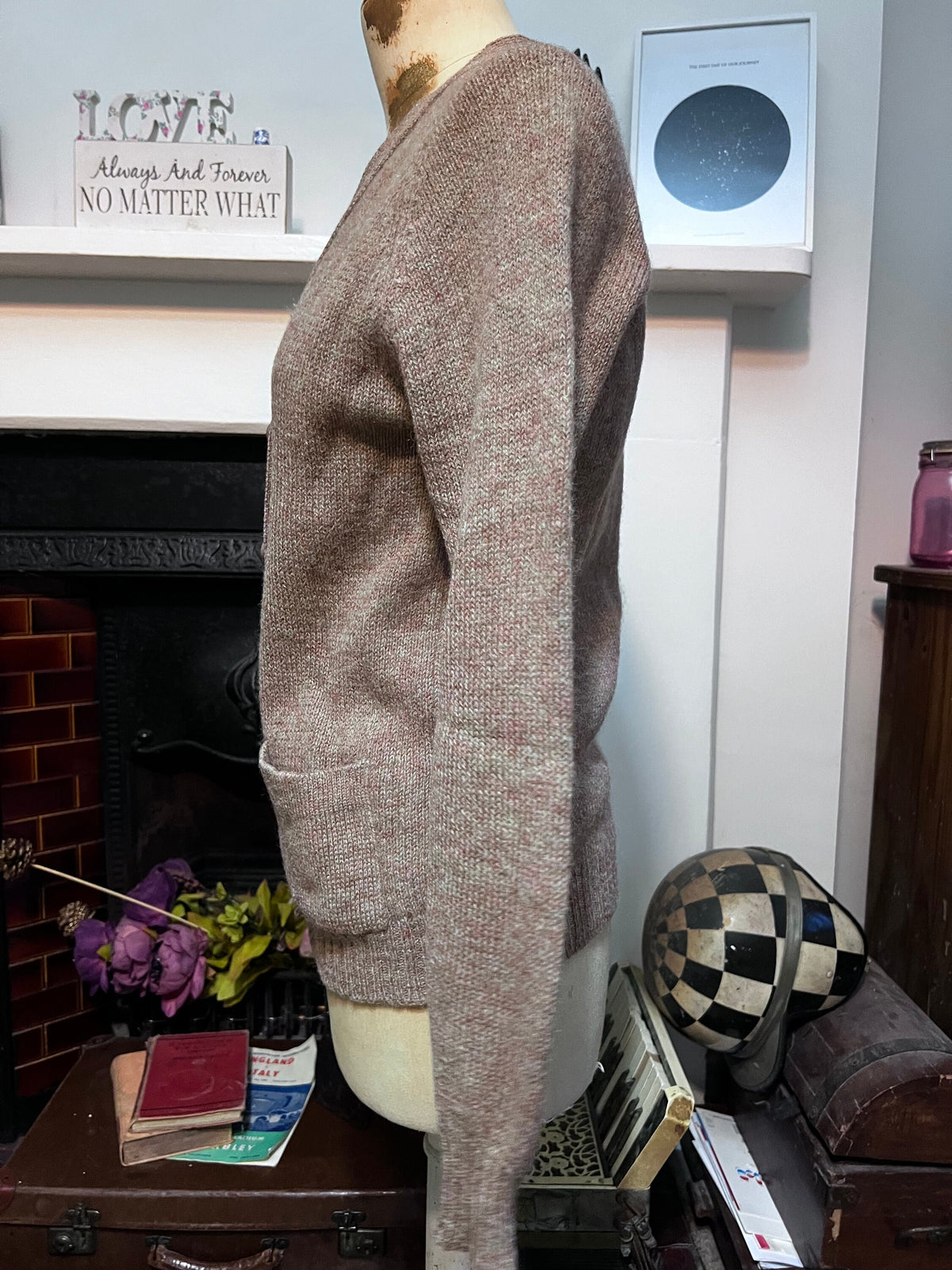 Vintage 1970s Shetland Wool Cardigan | Brown Beige 4 Ply British Knit | Women’s XS