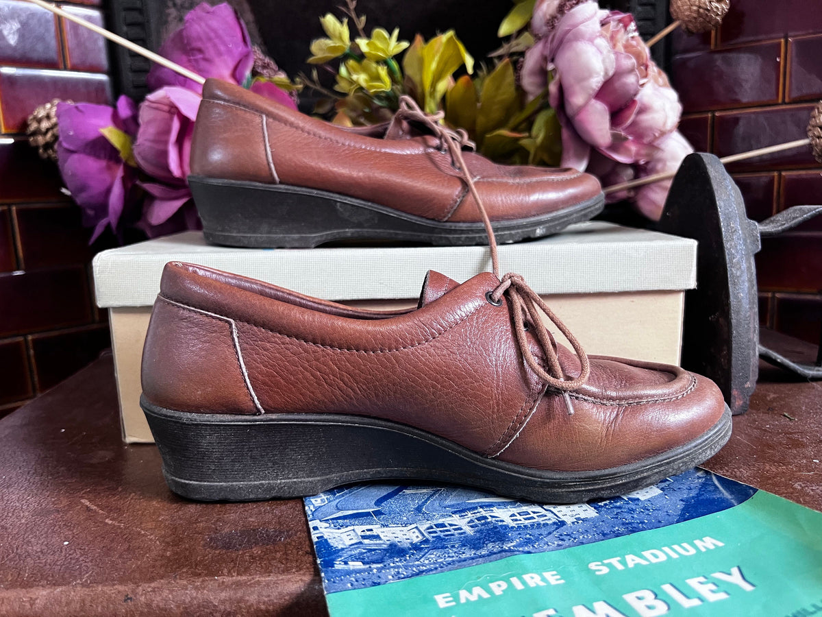 1960s Start-rite Brown Leather Derby Shoes, UK 3, Original Box