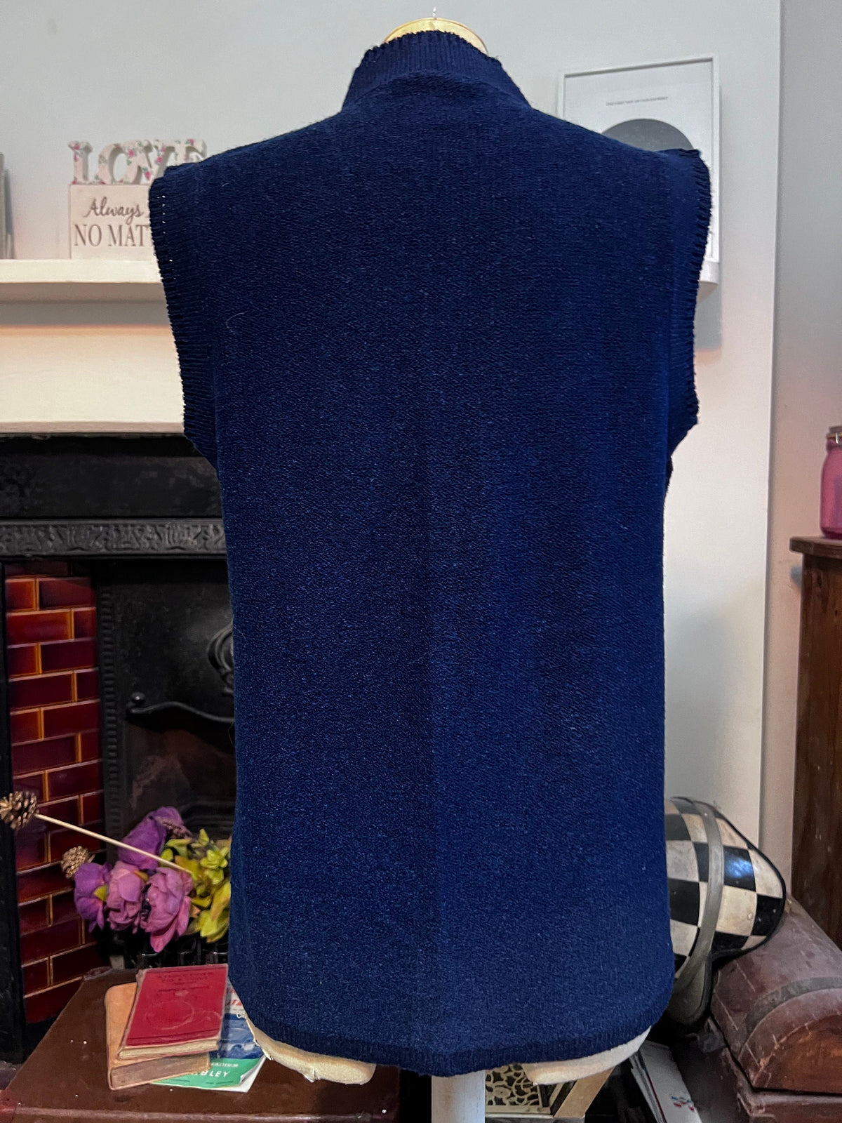 1970s Victor Bright Navy Knit Cardigan Vest | British Acrylic Waistcoat (UK 8-10)