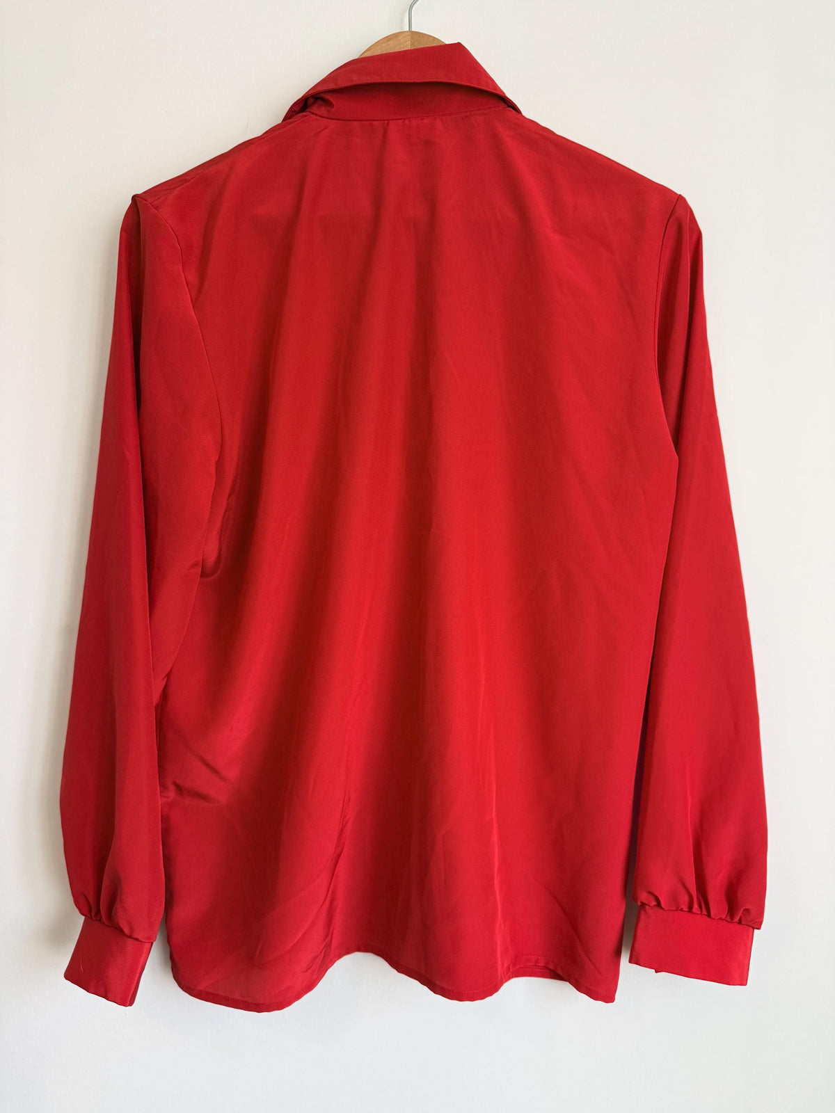 Vintage Red Silk-Look Blouse | 1970s Minimalist Workwear Shirt UK 10