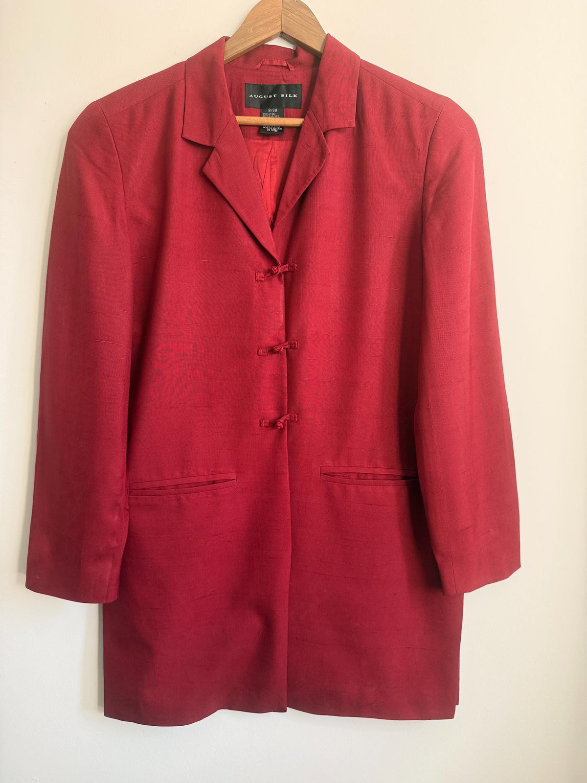 Vintage August Silk Burgundy 100% Silk Jacket | Mandarin Frog Fastening Blazer