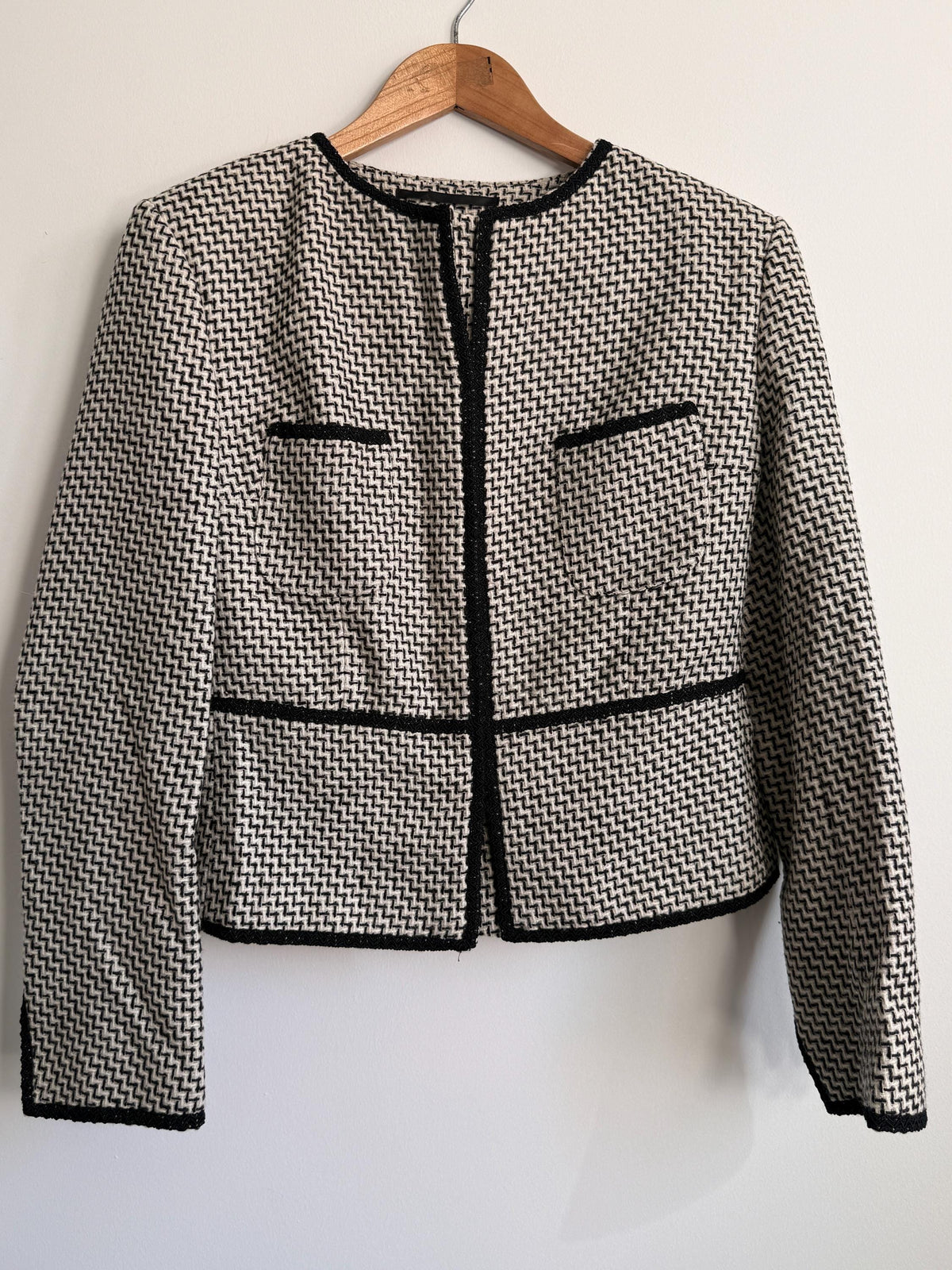 Vintage Black White Tweed Jacket | Houndstooth Bouclé Cropped Blazer