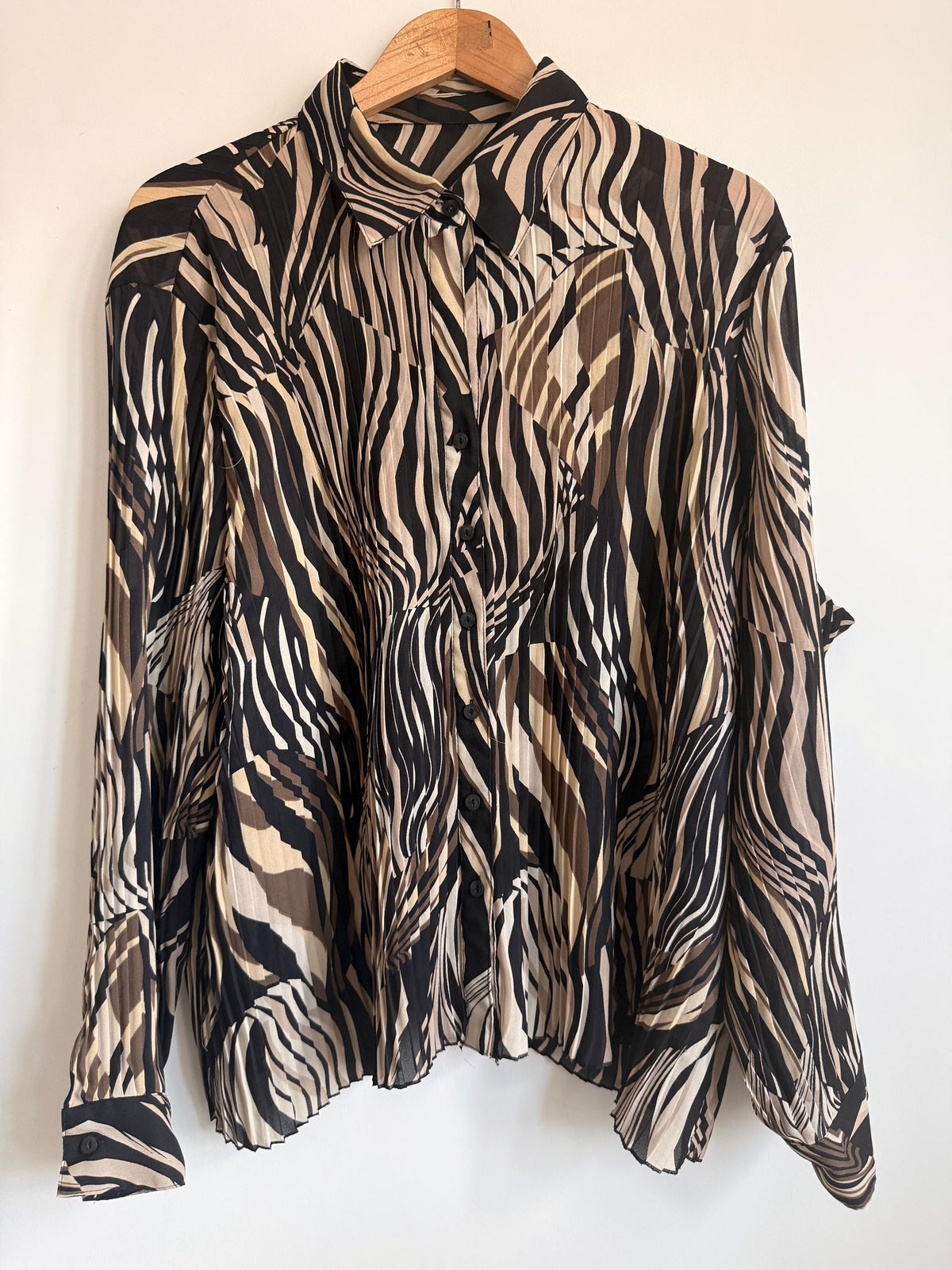 Vintage Zebra Print Pleated Blouse | Abstract Animal Print Y2K Top