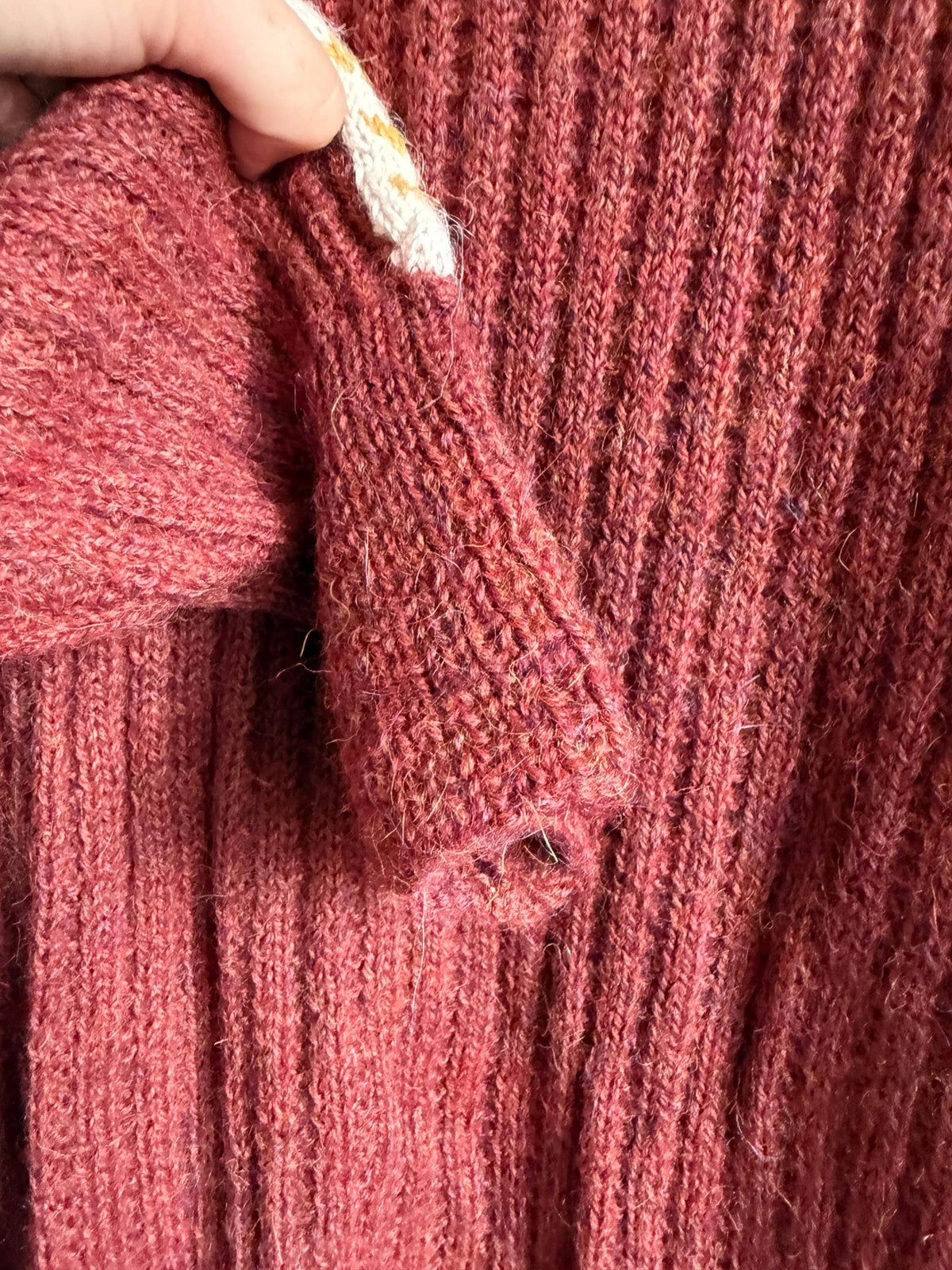 Vintage 1950s Wool Zip Cardigan – Burgundy Ski Sweater – Contrast Stripe Chunky Knit Jacket – Unisex