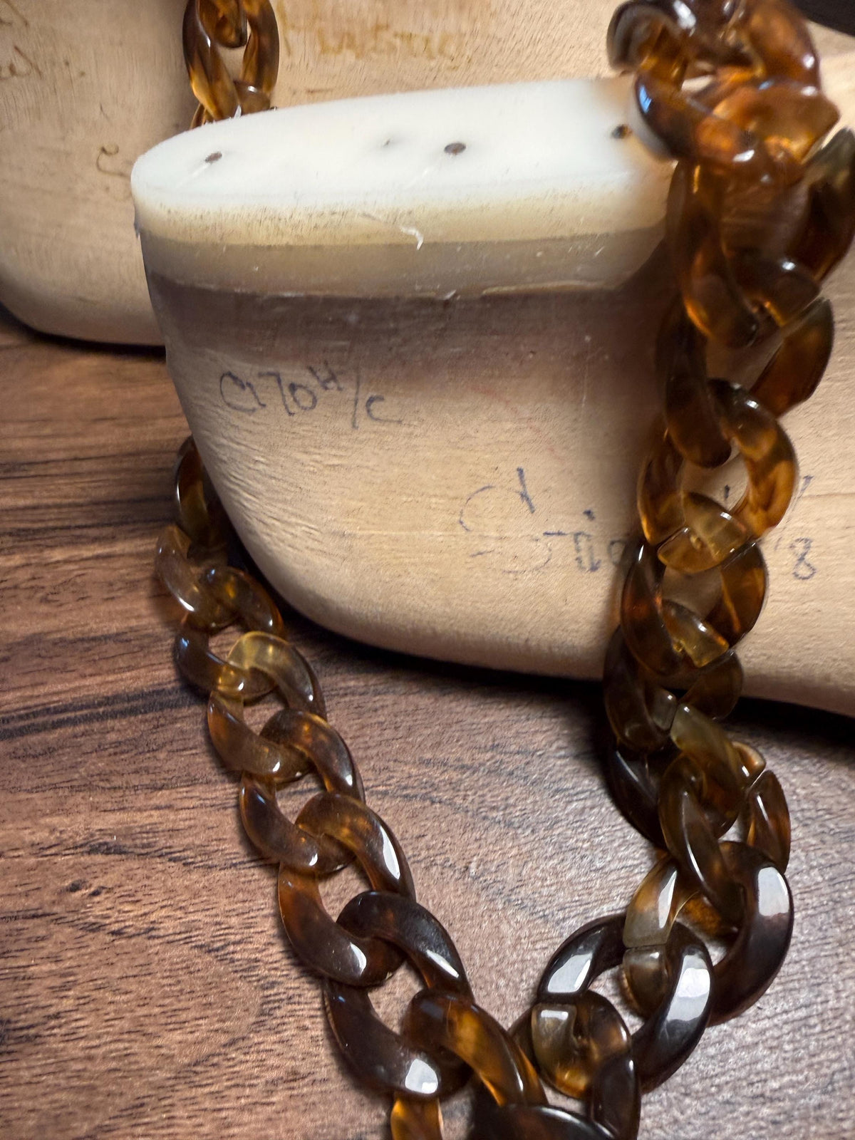 Vintage Faux Tortoiseshell Chain Link Necklace | Long Amber Brown Plastic Statement Jewellery