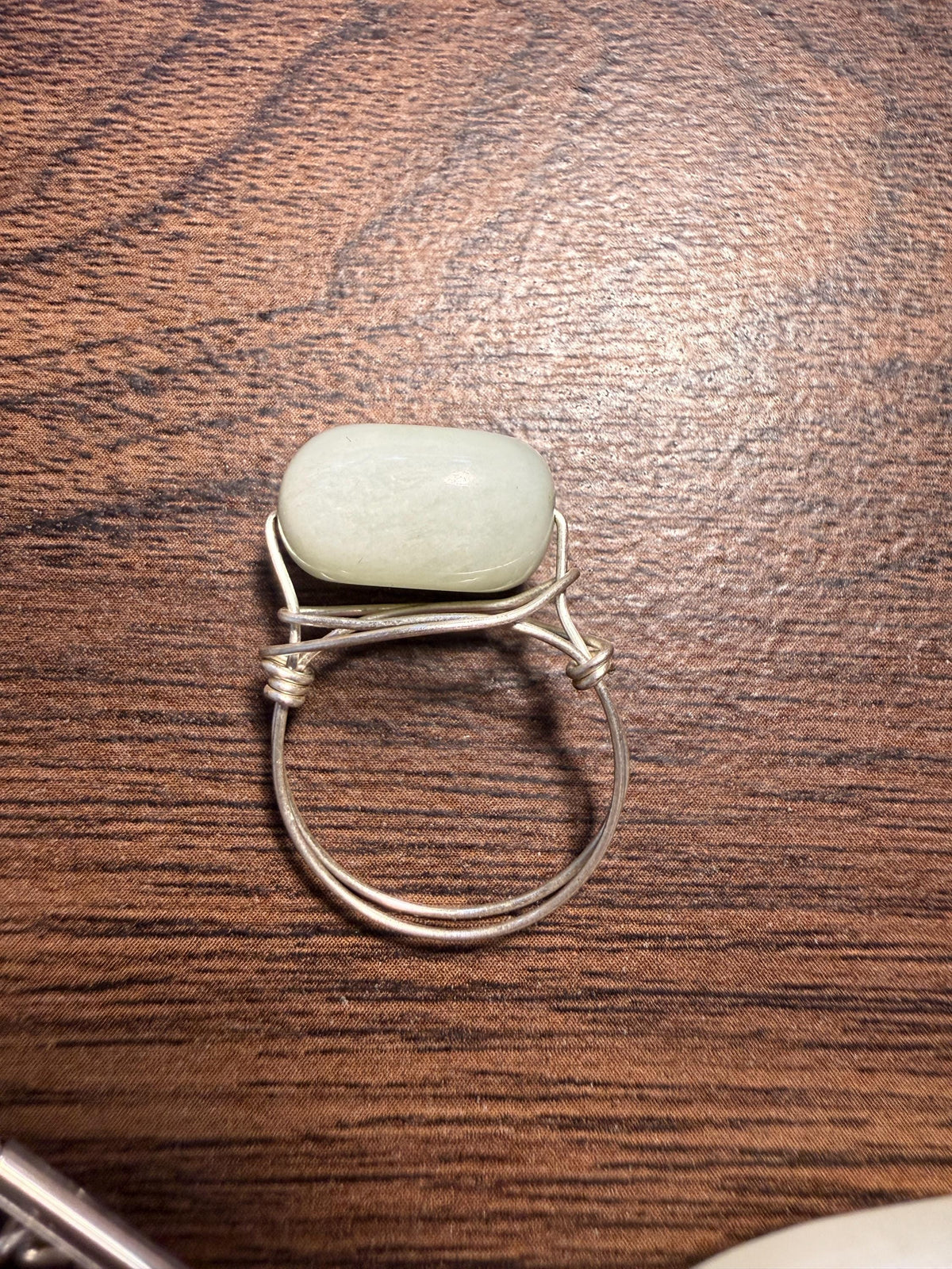 Vintage 1970s Pale Green Stone Necklace and Ring Set – Large Pendant, Silver Tone Links, Boho Statement Jewellery