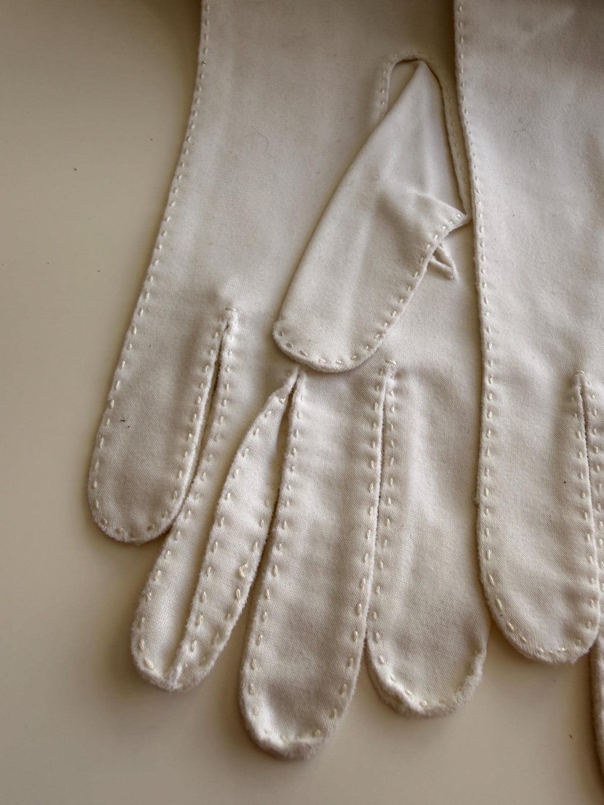 Vintage White Long Gloves with Stitched Edging and Neyret Packaging