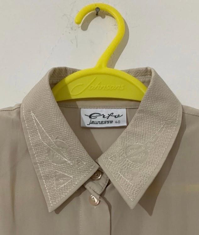 Vintage 1980s Erfo Beige Oversized Blouse – Minimalist Button Up Shirt