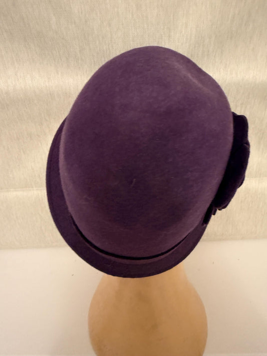 1930s Style Plum Felt Cloche Hat | Vintage Purple Wool Tilt Hat | Art Deco Cocktail Hat | 30s 40s Style Ladies Winter Hat