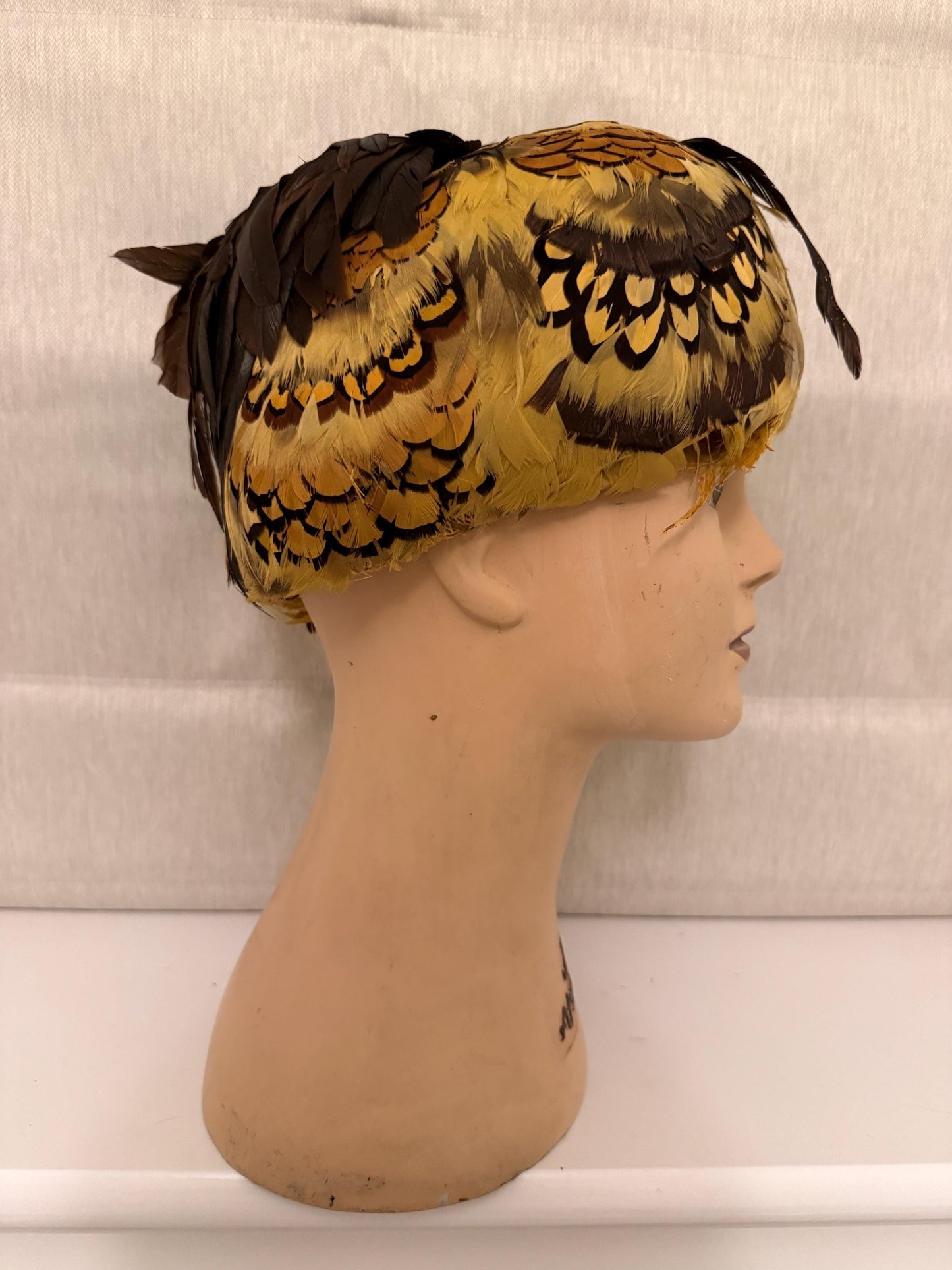 1960s Golden Feather Cocktail Hat | Vintage Pillbox Occasion Hat | Mid Century Statement Headpiece