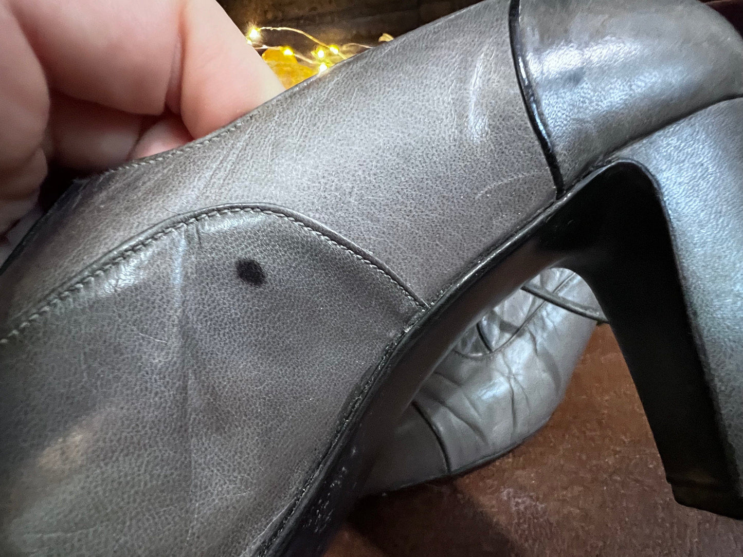 1970’s Vintage Shoes Grey Leather lace up heeled Shoes grey leather UK6 - Vintage Vintage Shoes, 70s Shoes, Duo Spanish made