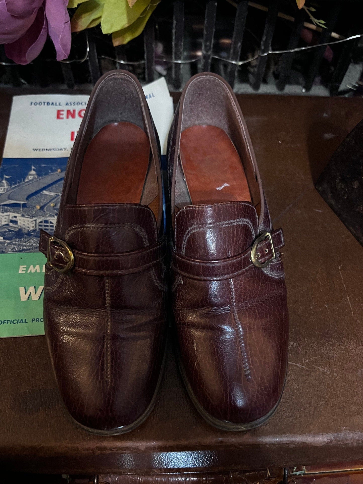 60’s Brown Shoes leather Buckle Skipping Shoes Brown leather - Vintage small shoes Vintage Shoes, 60s Shoes, vintage shoes & box UK2.5