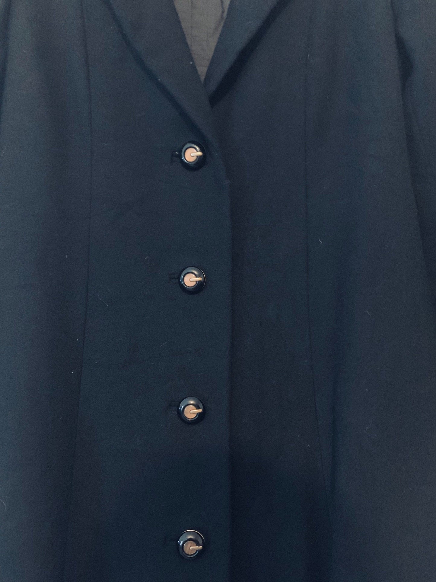 70s vintage black button through Coat - midi length Black coat