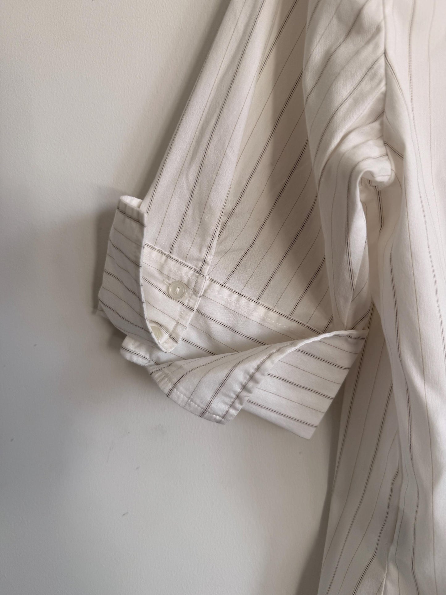 Jan Basic White Pinstripe Blouse Classic Tailored Shirt Smart Office Blouse Minimalist Capsule Wardrobe Short Sleeve Vintage Style UK XL