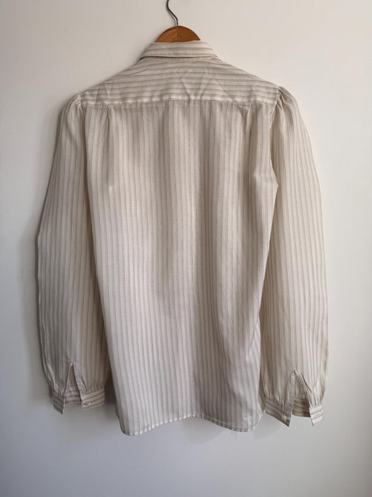 Vintage Alexon Striped Blouse Cream Long Sleeve Shirt Puff Sleeve Secretary Blouse Smart Vintage Office Shirt Classic British Fashion