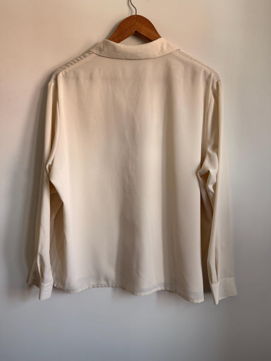Vintage Eastex Cream Embroidered Blouse | Ivory Floral Pintuck Shirt