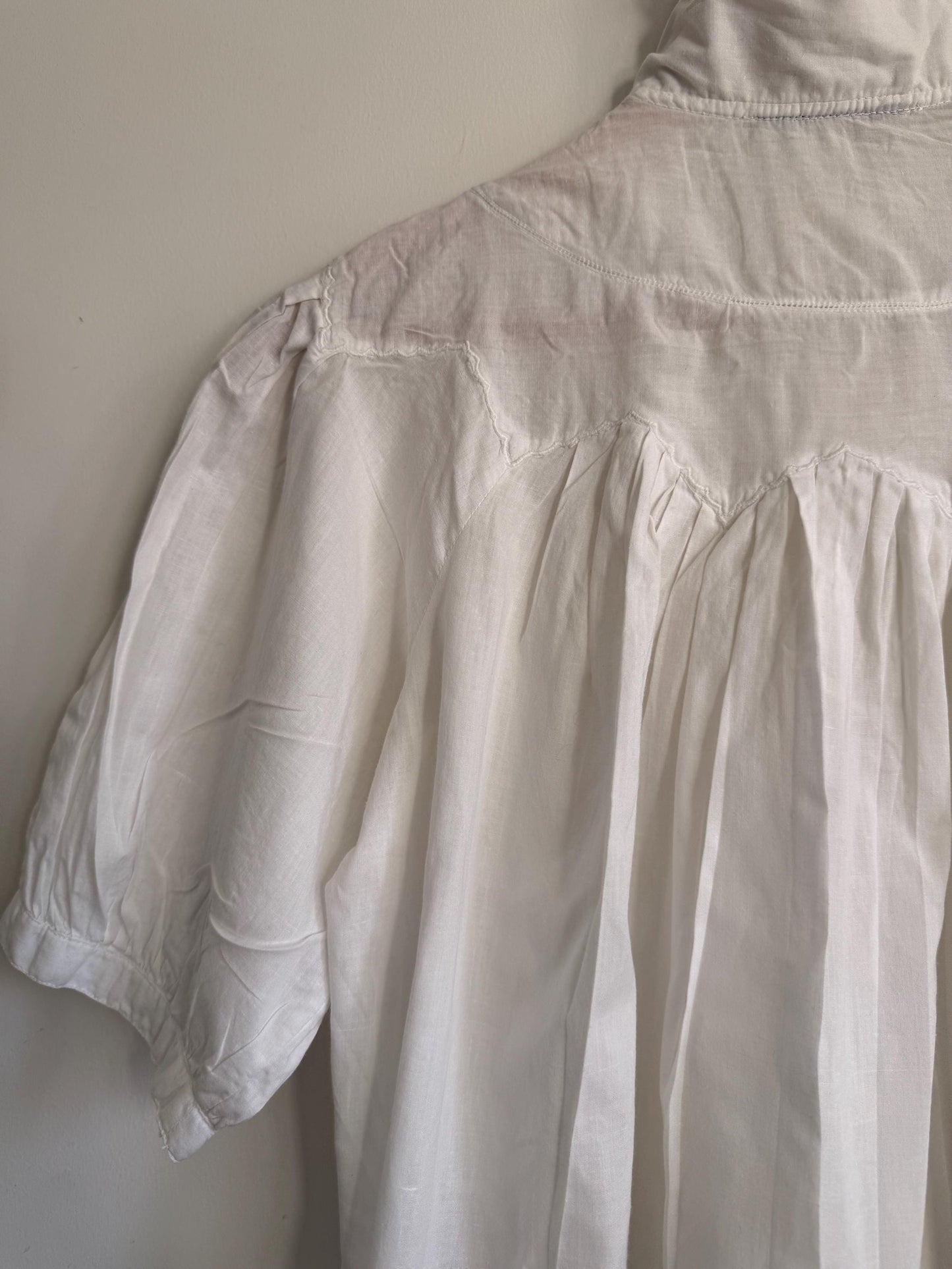 Vintage White Cotton Victorian Blouse High Neck Lace Blouse Prairie Cottagecore Edwardian Style Puff Sleeve Romantic Top