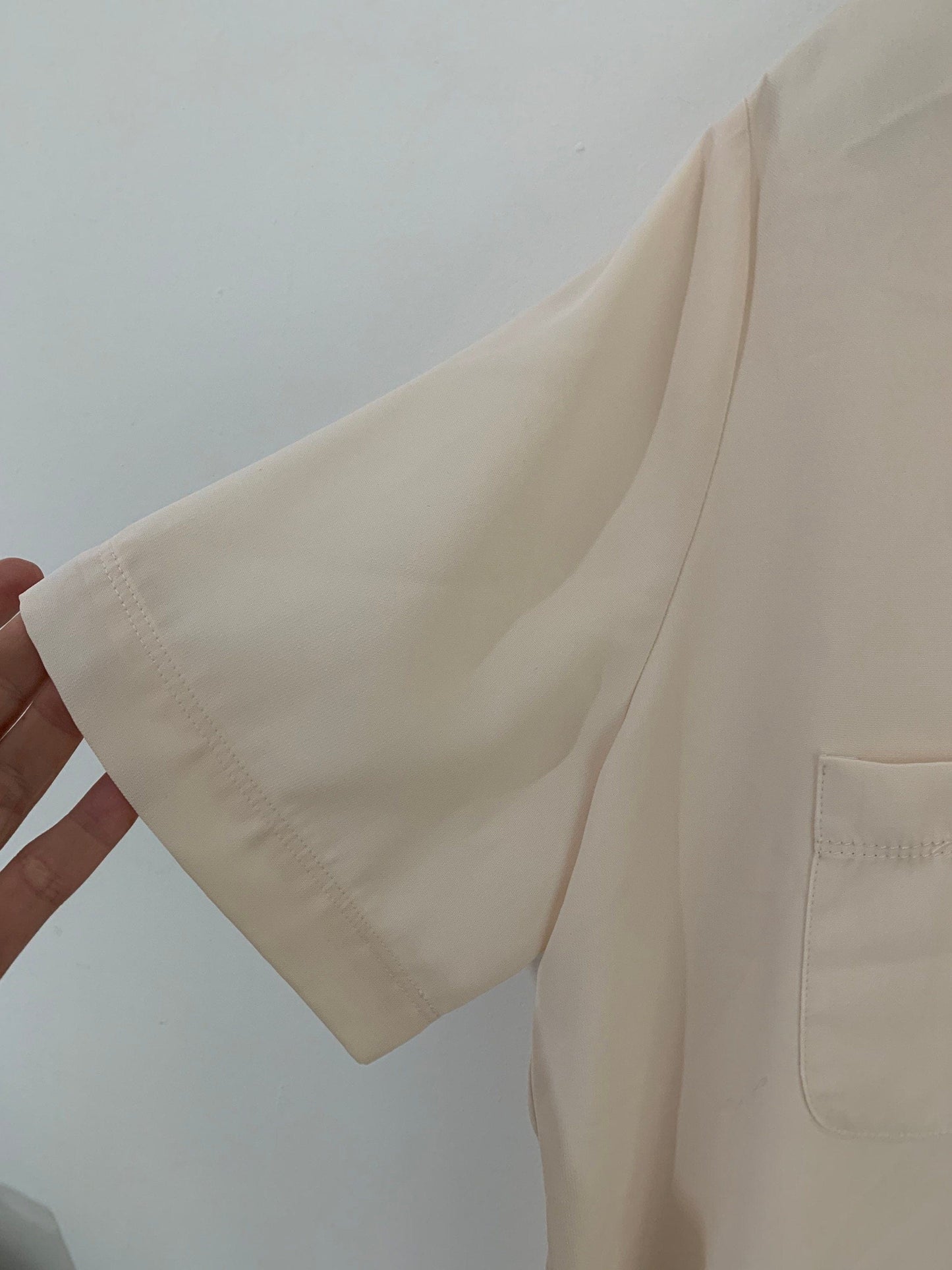 Cream Vintage Blouse Semi Sheer Button Through Boxy short Sleeves - Size 14