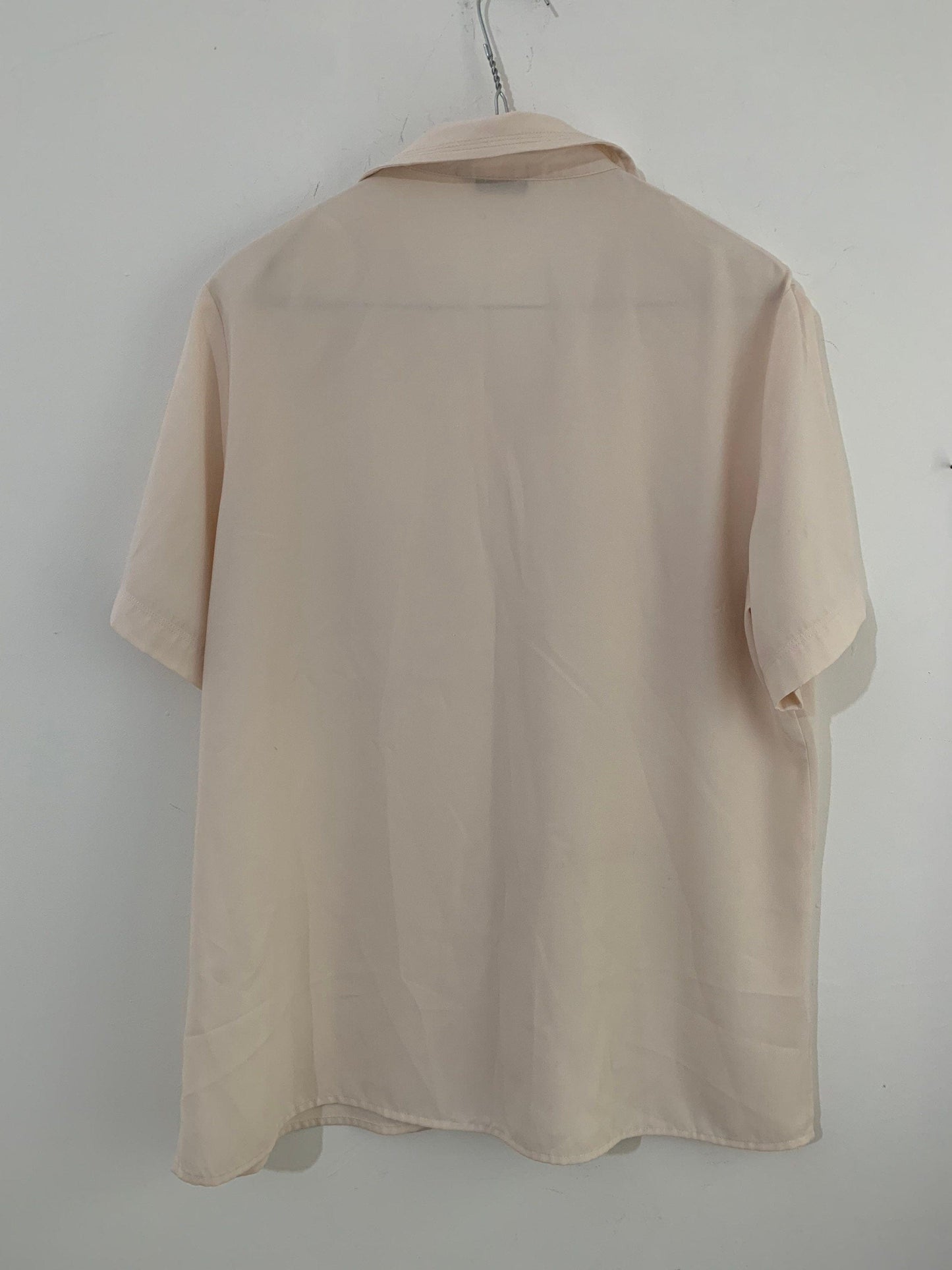 Cream Vintage Blouse Semi Sheer Button Through Boxy short Sleeves - Size 14