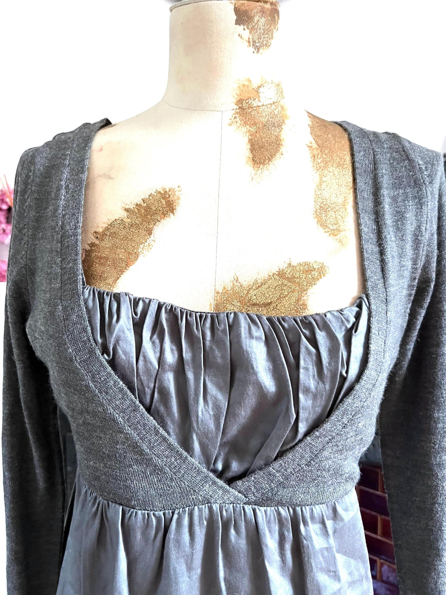 Grey Vintage Faux Cardigan Dress - Viscose and wool Dres Grey Casual Dress - Autumnal Vibes - Winter Dress