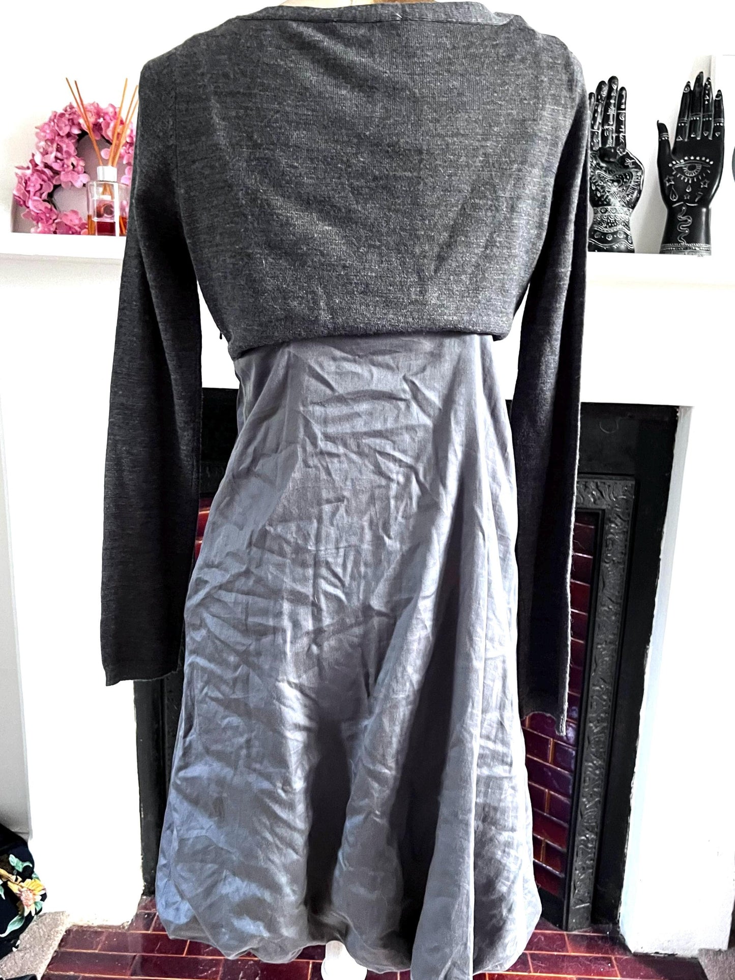 Grey Vintage Faux Cardigan Dress - Viscose and wool Dres Grey Casual Dress - Autumnal Vibes - Winter Dress
