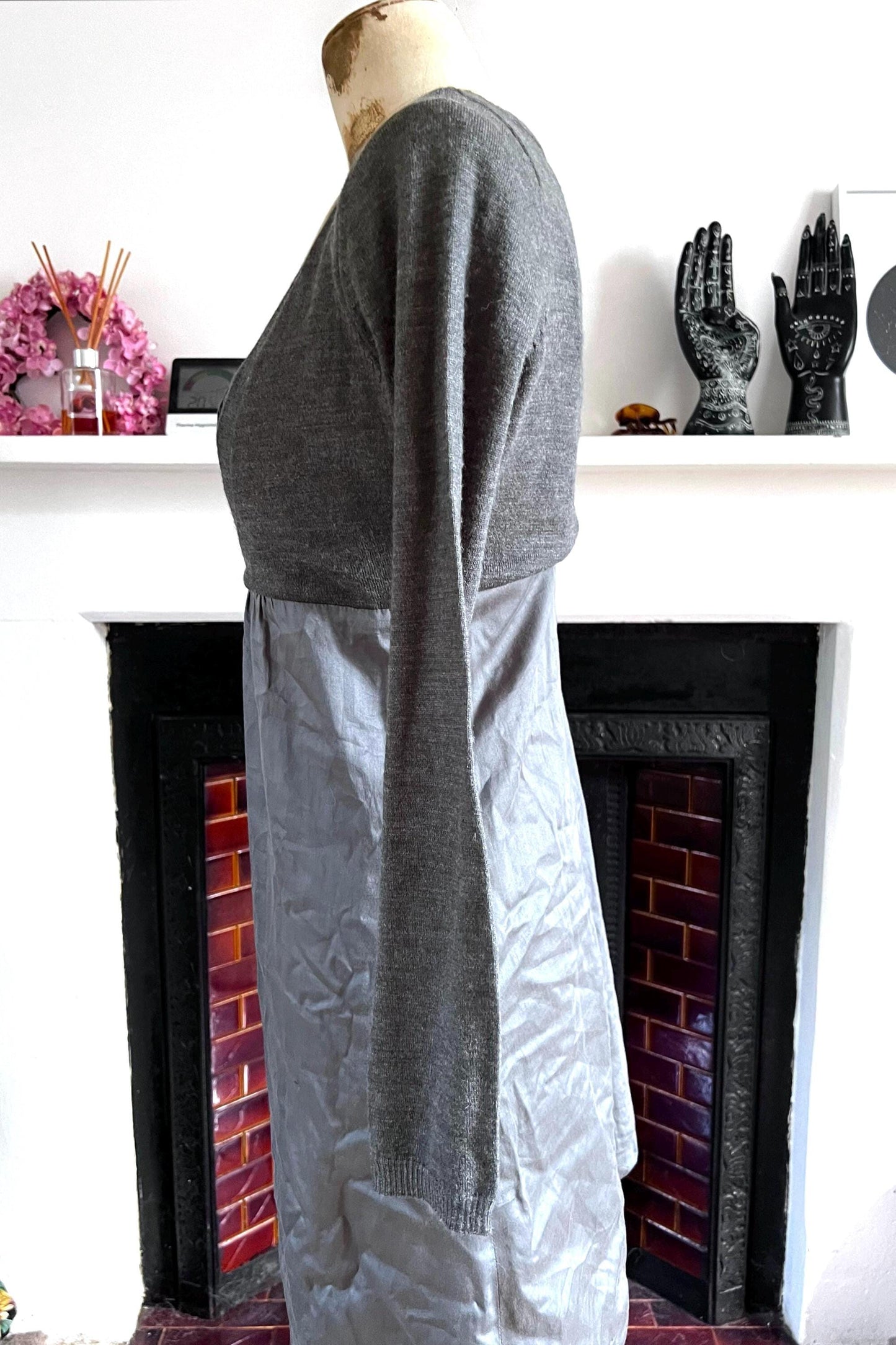 Grey Vintage Faux Cardigan Dress - Viscose and wool Dres Grey Casual Dress - Autumnal Vibes - Winter Dress