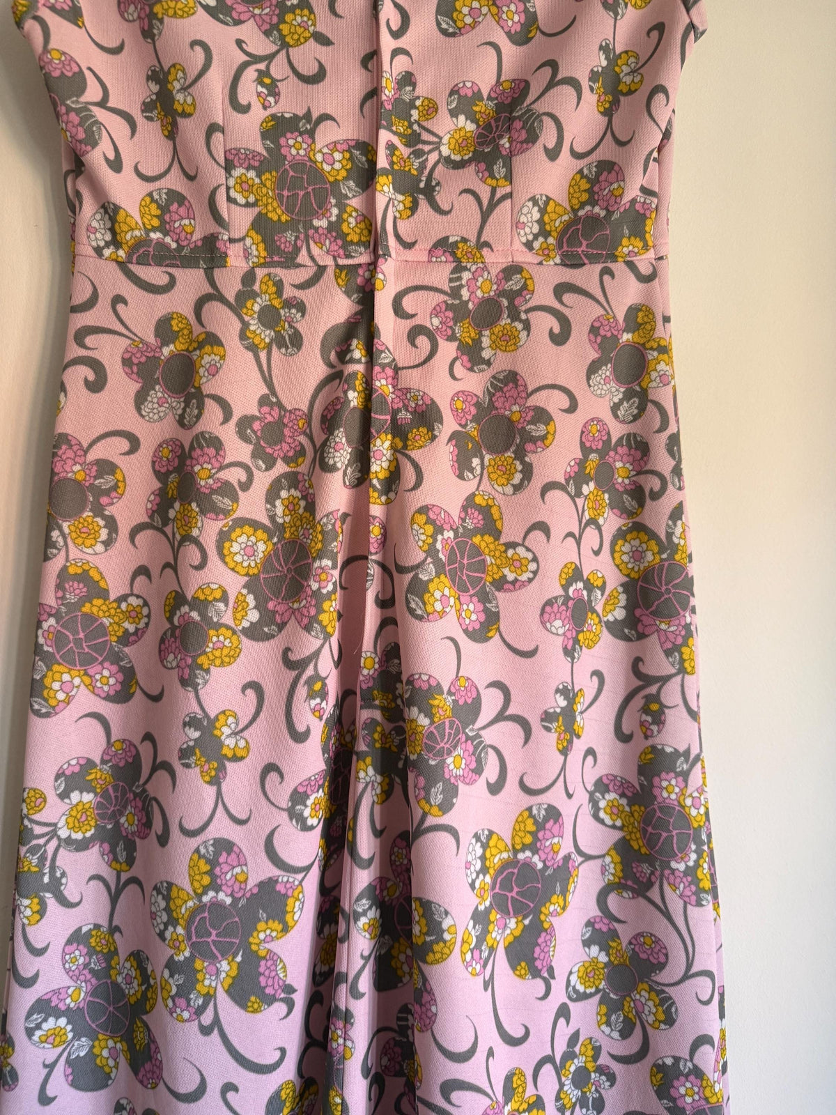 Pink Floral Maxi Dress, Flower Power Print, Scoop Neck High Waist