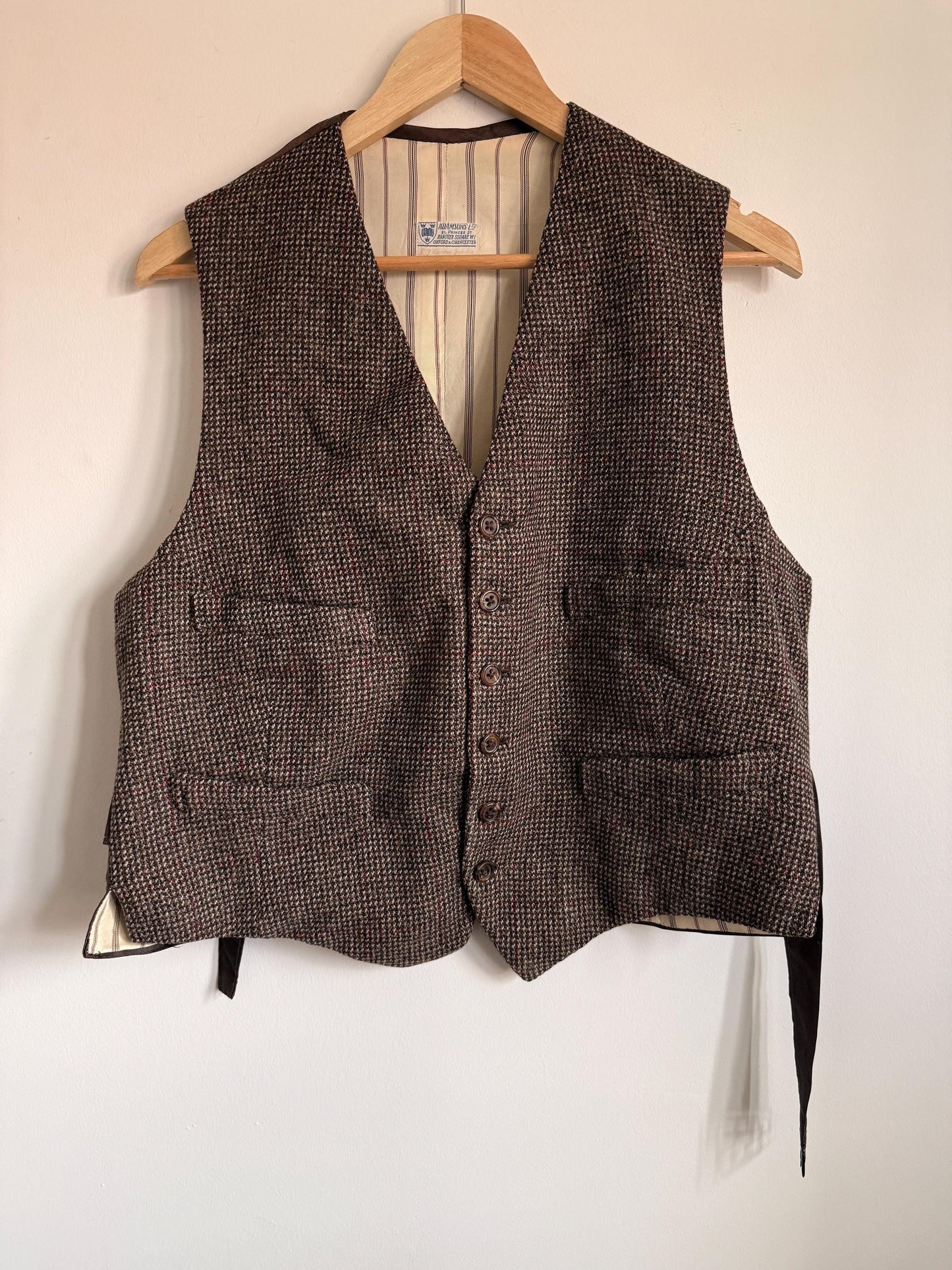 Vintage 1940s 1950s Adamsons Tweed Waistcoat Brown Wool Shooting Country Gentleman
