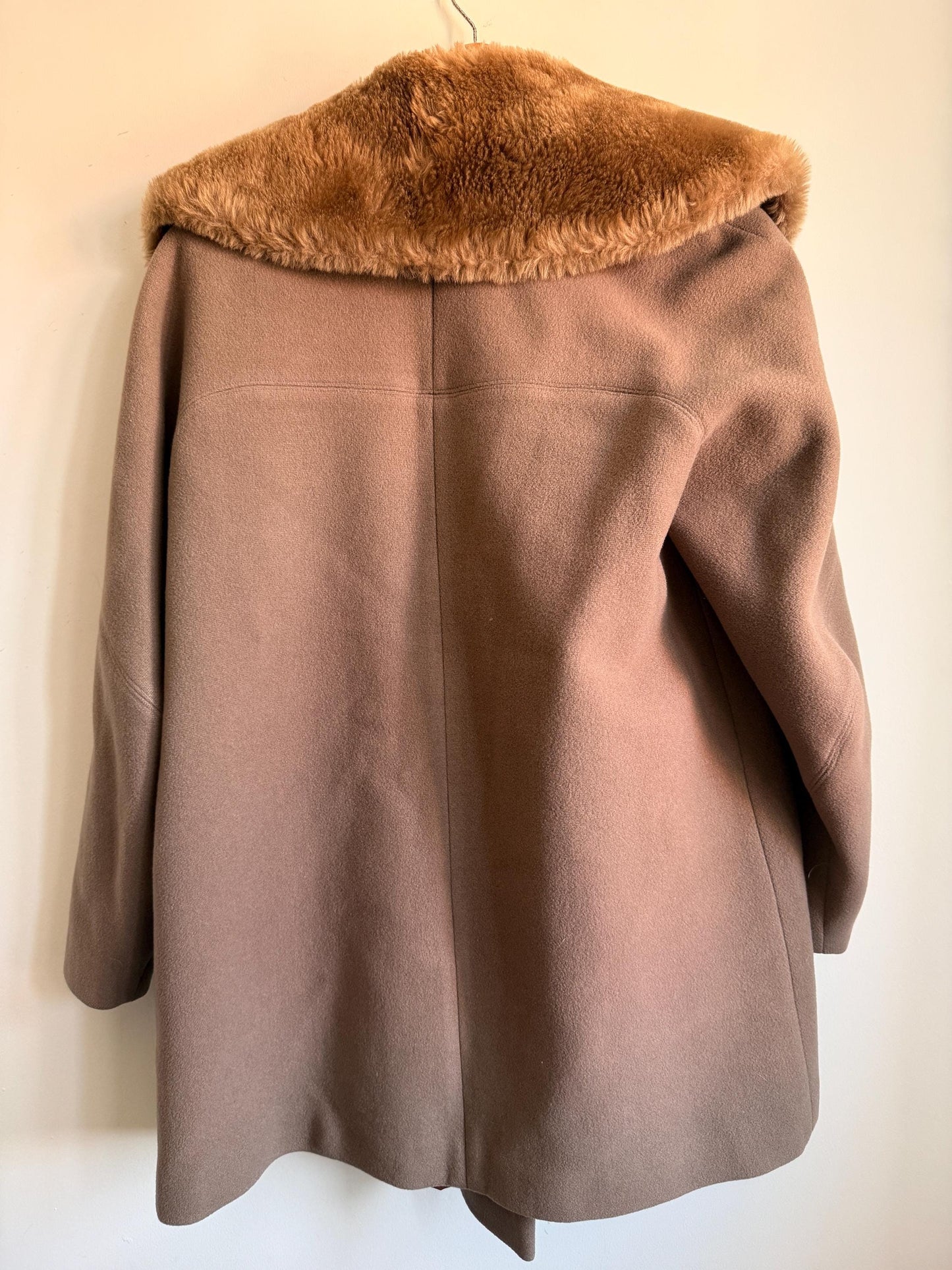 Vintage 1950s Balmar Bond Street London Pure Wool Coat Faux Fur Collar Mod Swing Coat