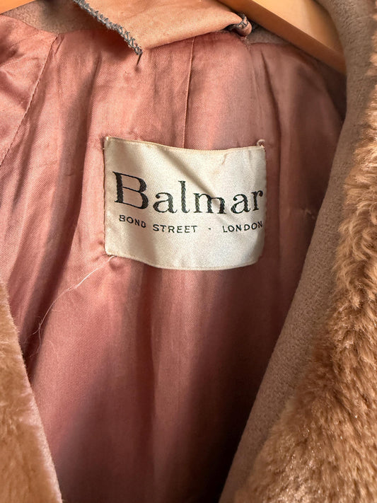 Vintage 1950s Balmar Bond Street London Pure Wool Coat Faux Fur Collar Mod Swing Coat