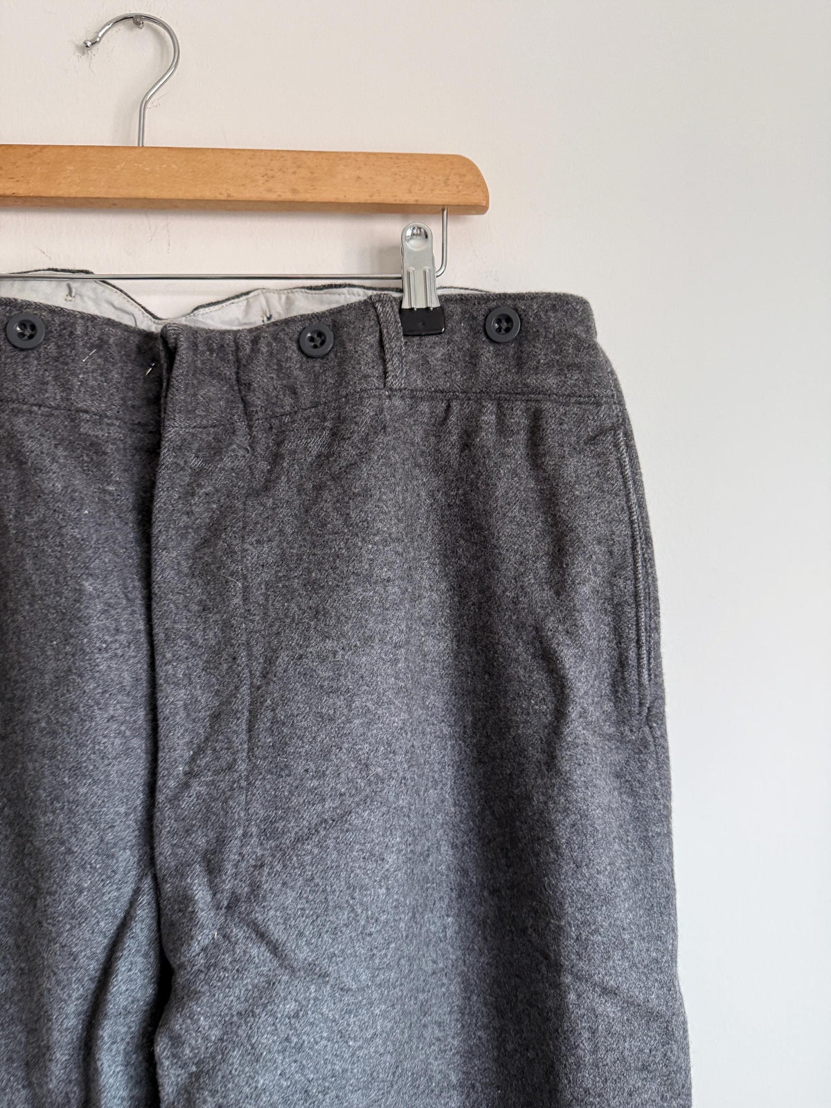 Vintage 1950s Grey Wool Flannel Trousers | High Waist Button Fly Tailored Pants