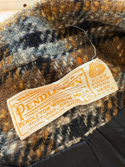 Vintage 1950s Pendleton Wool Coat – Brown Plaid Check Jacket, Pure Virgin Wool, USA Made, Size M