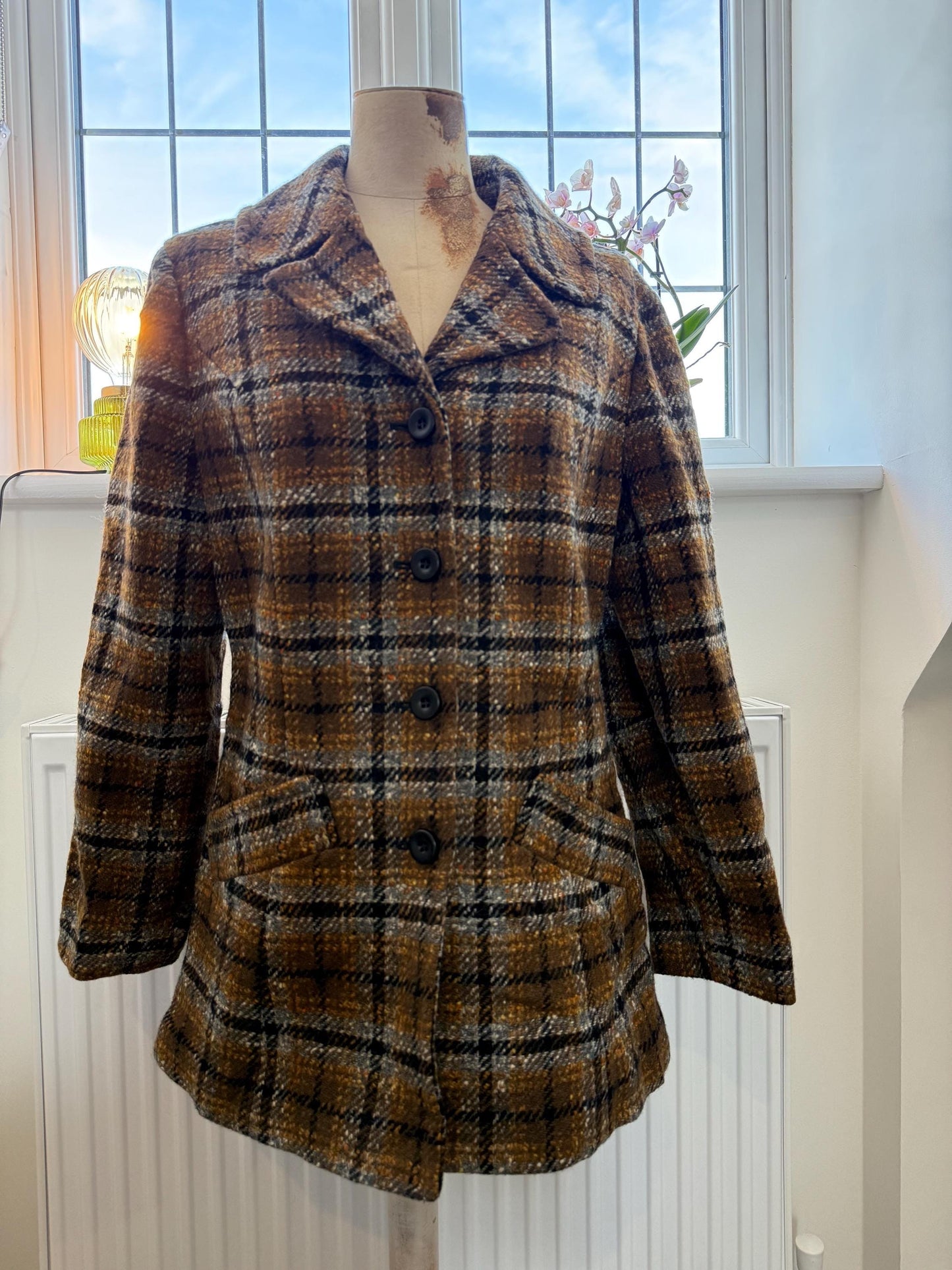 Vintage 1950s Pendleton Wool Coat – Brown Plaid Check Jacket, Pure Virgin Wool, USA Made, Size M