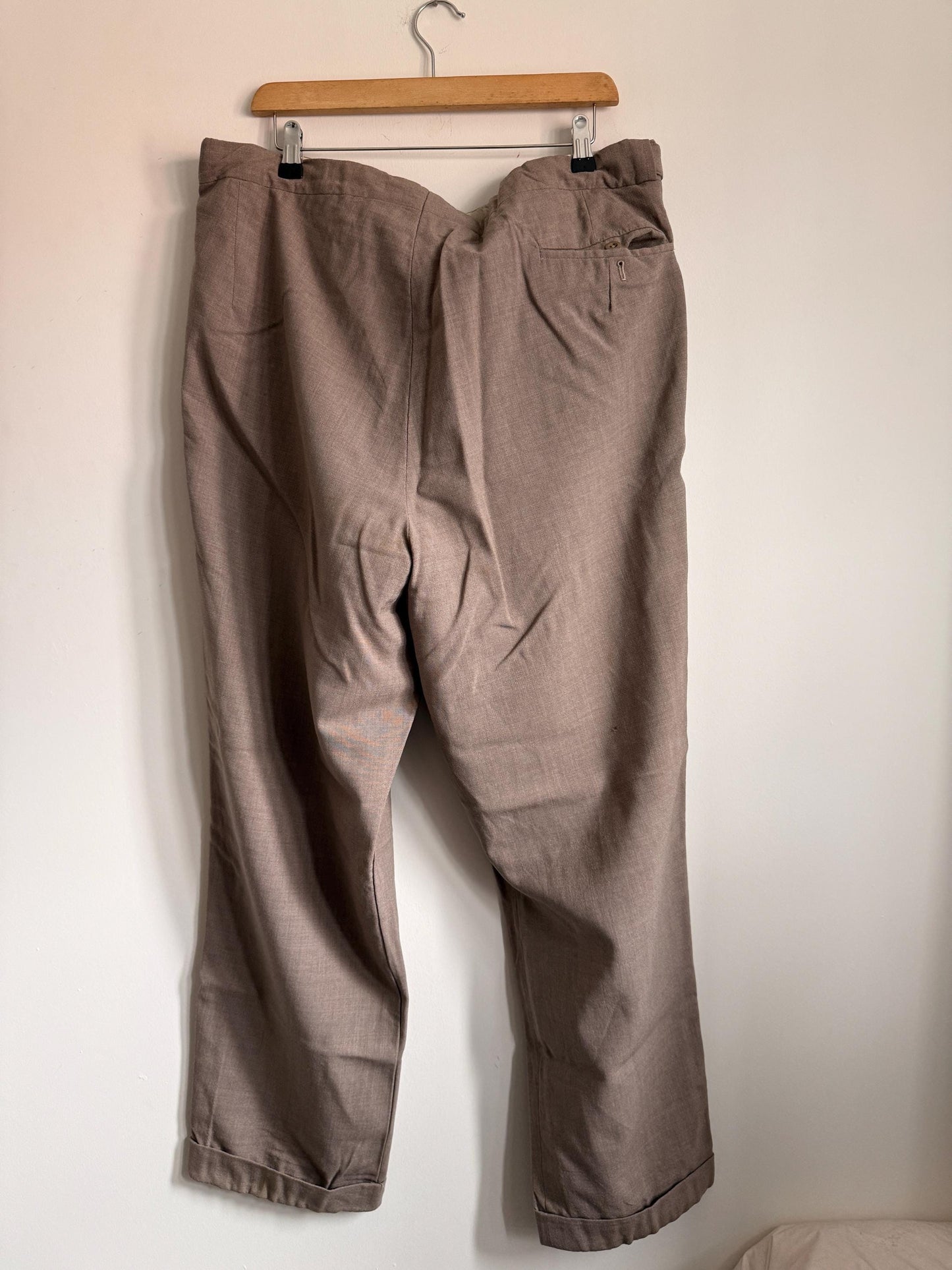 Vintage 1950s Taupe Wool Blend Trousers | High Waisted Tailored Pants