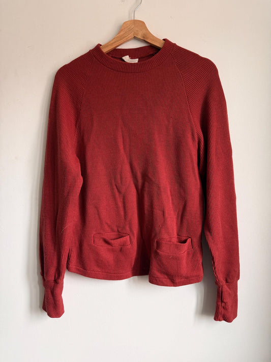 Vintage 1960s 70s Pure Wool Jumper – Rust Red Ribbed Sweater – Made in England Size M