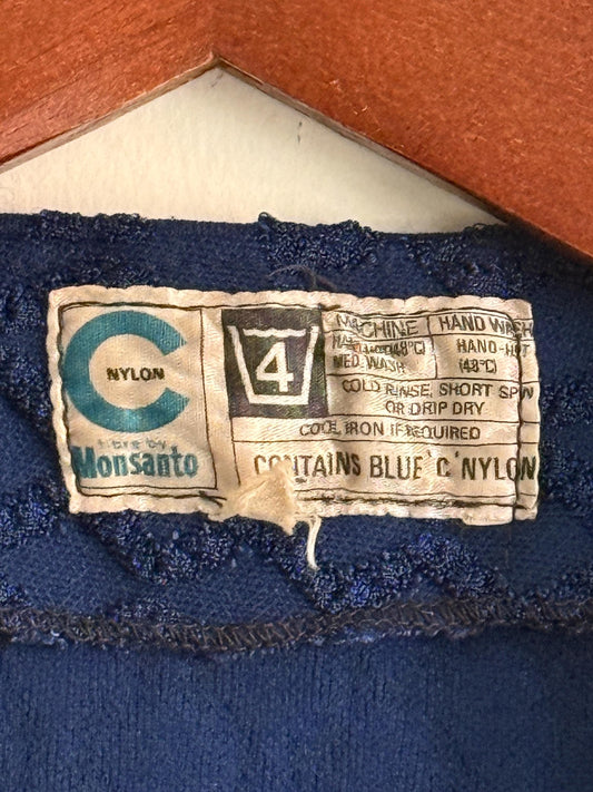 Vintage 1960s Blue Monsanto Nylon Long Waistcoat | Silver Braid Mod Tunic Vest Blue Monsanto Nylon Longline Waistcoat