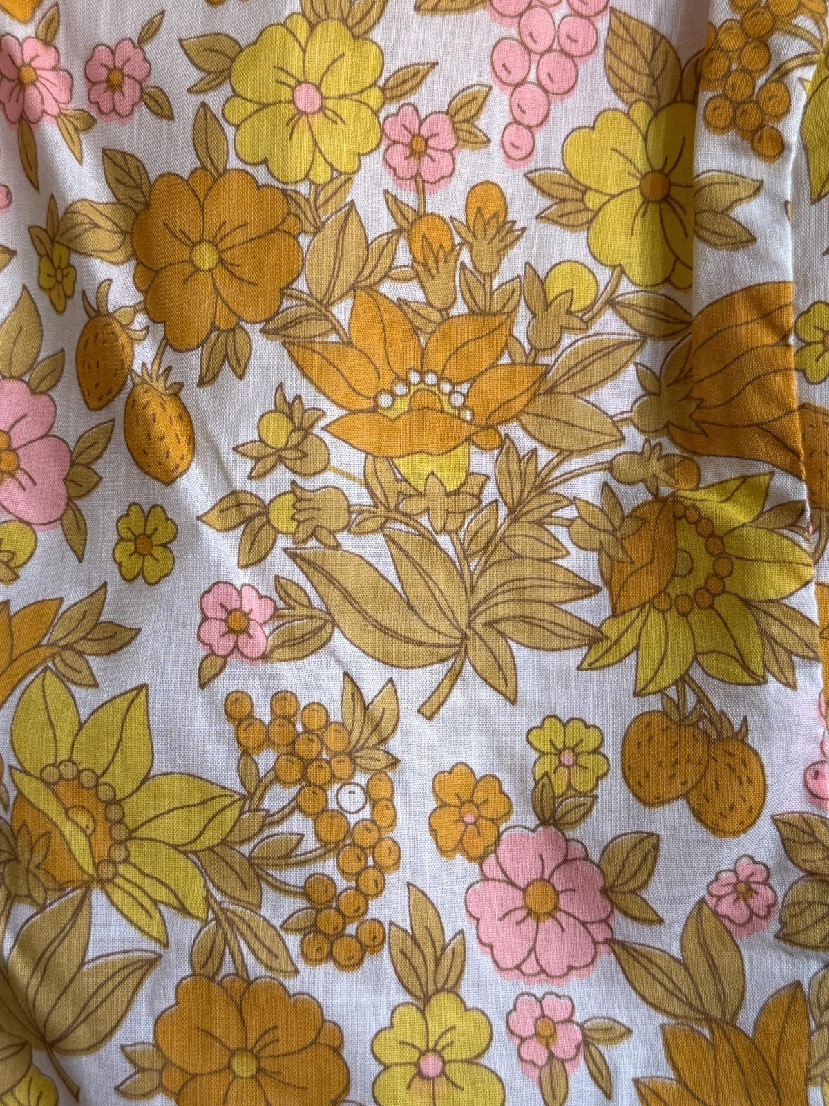 Vintage 1970s Floral Fruit Print Shift Dress, Sleeveless A-Line Summer Dress