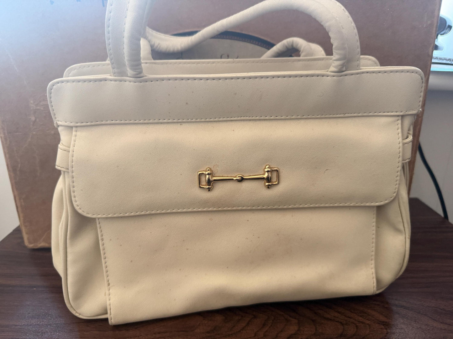 Vintage 1980s Salisbury’s Cream Organiser Handbag Gold Horse Bit Equestrian Top Handle Bag