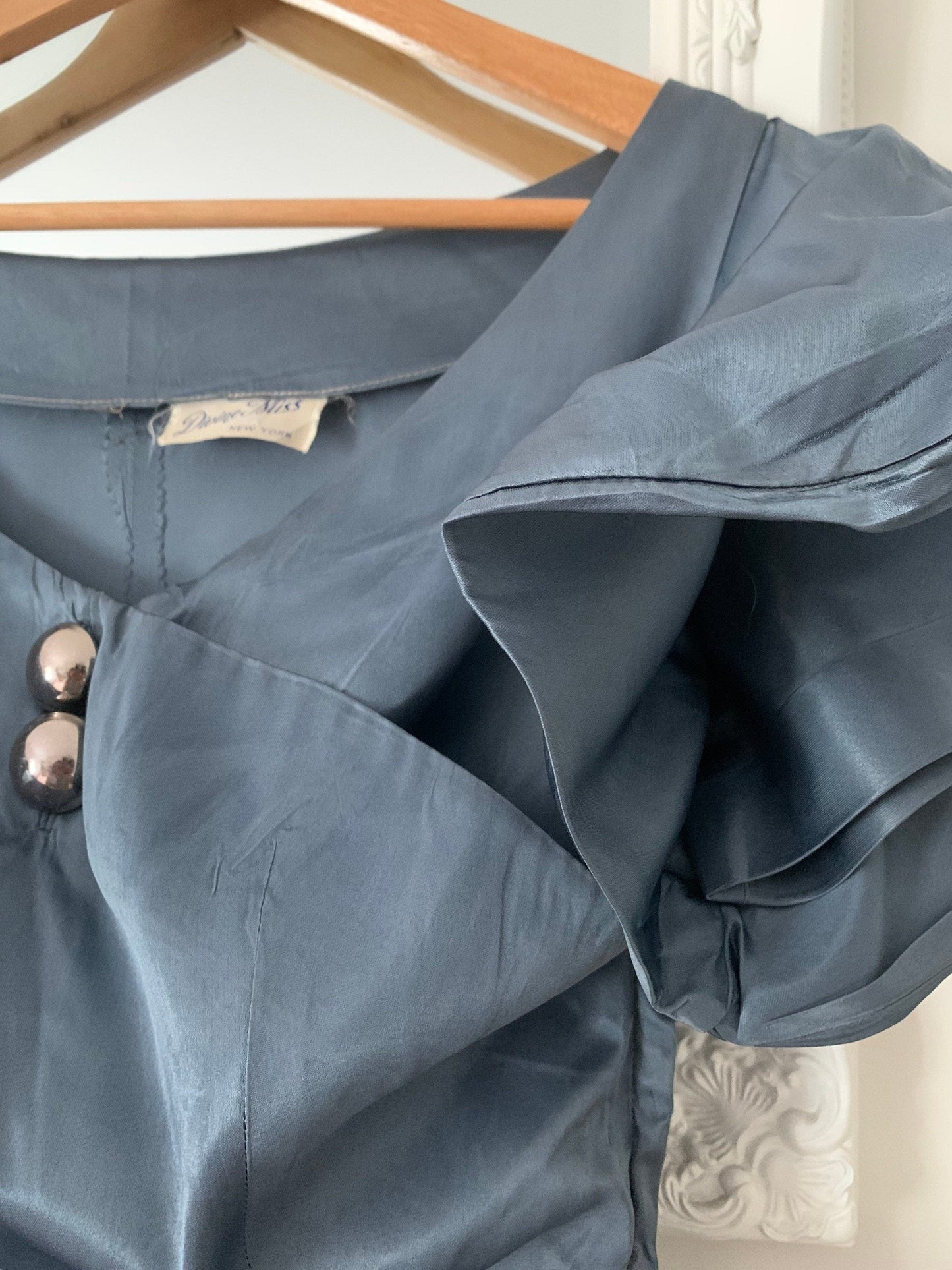 Vintage 1940s Satin Dress Petrol Blue Dress - Divine Miss - New York