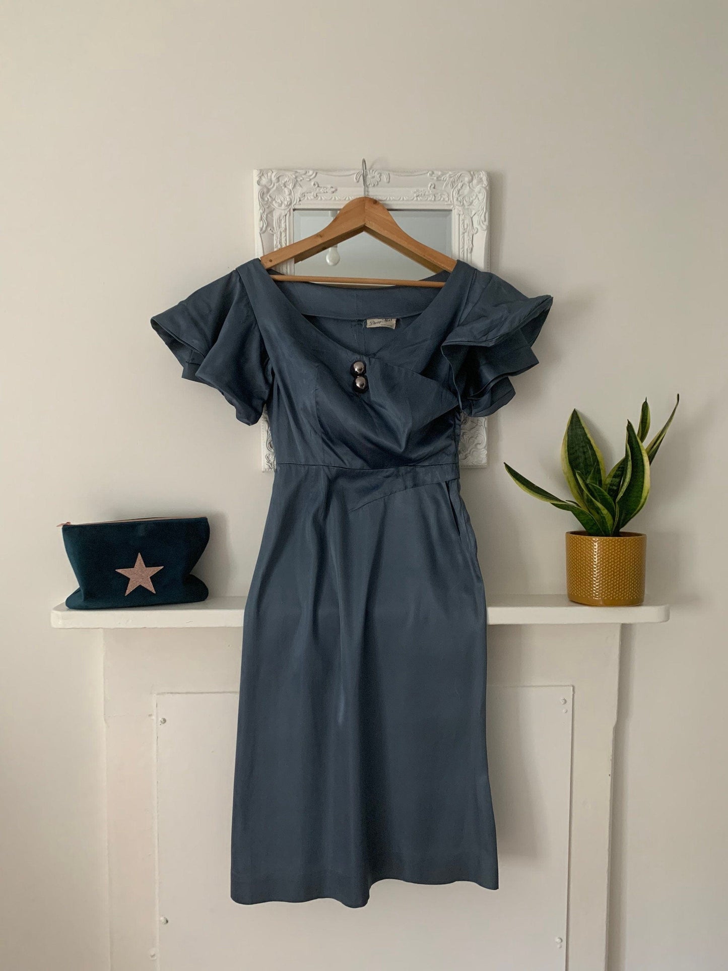 Vintage 1940s Satin Dress Petrol Blue Dress - Divine Miss - New York